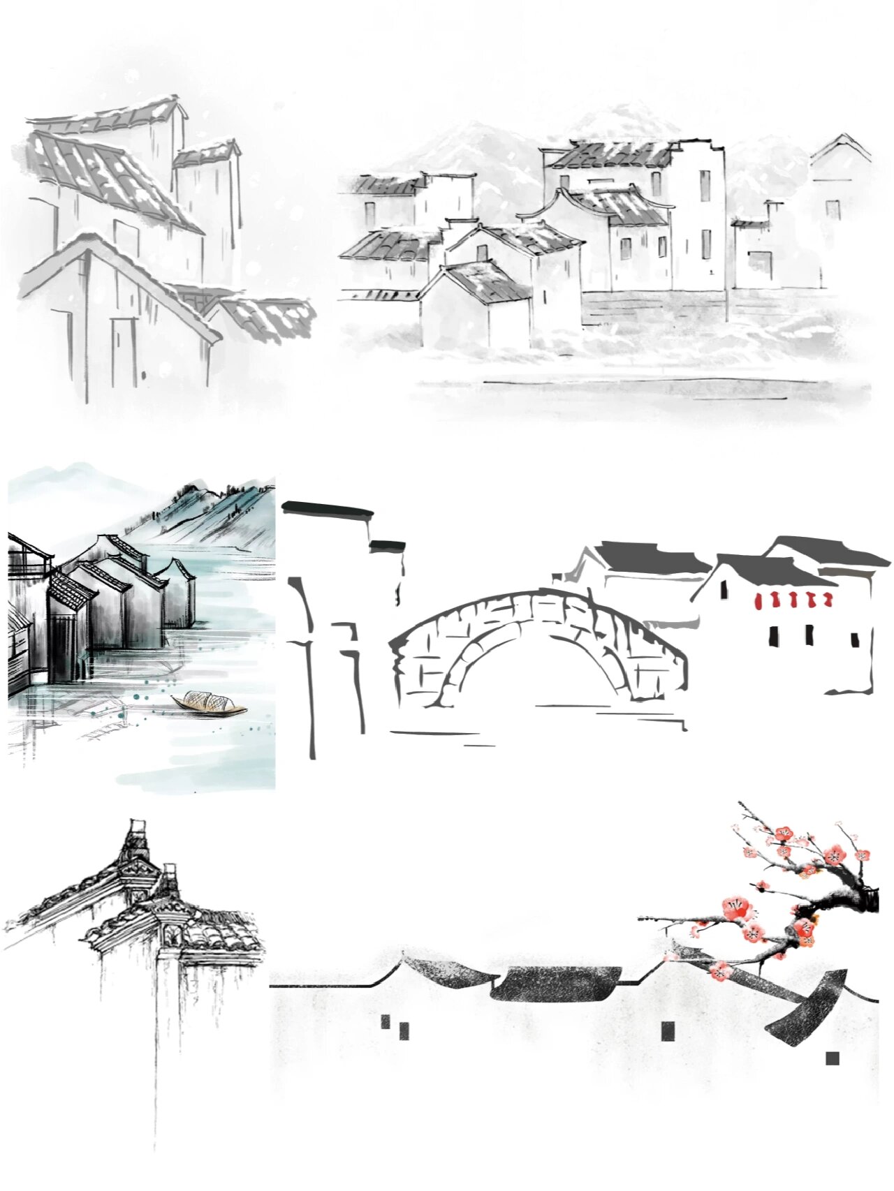 no.109素材|国风江南水墨人家|徽派建筑97