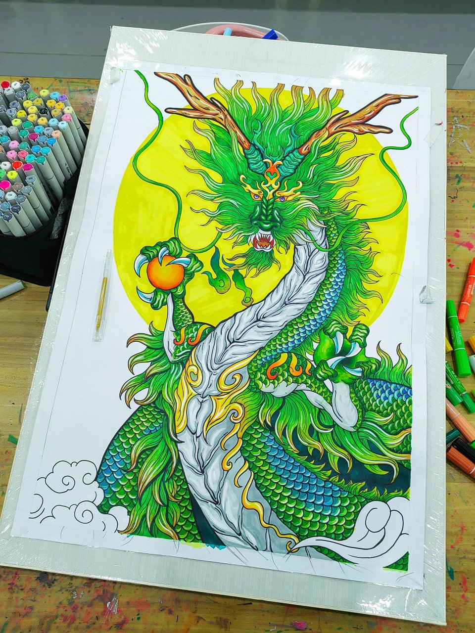龙年马克笔手绘,四大神兽青龙🐉 中国四大神兽之青龙🐉居东方位