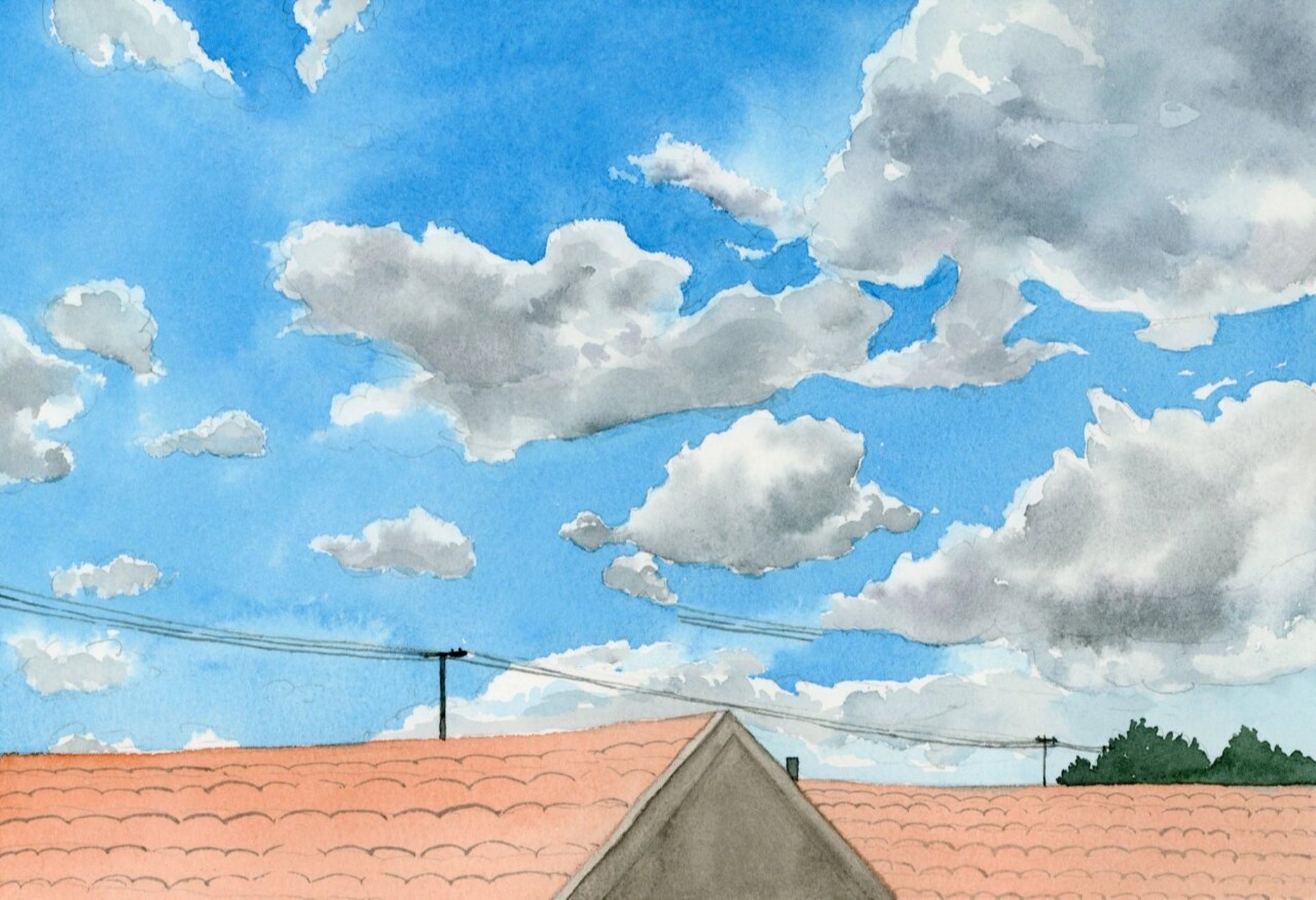 【水彩风景】作品集合,水彩云画法集合 水彩风景教程,水彩天空画法