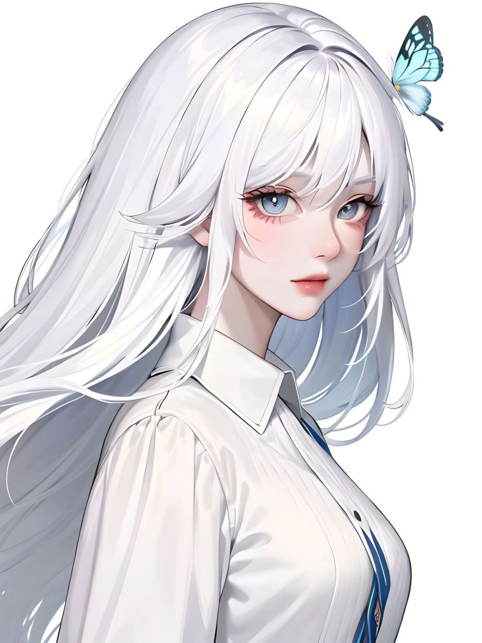 白色系|空灵感少女与蓝色萤光蝴蝶03 白色和荧光蓝搭配真的很有一种