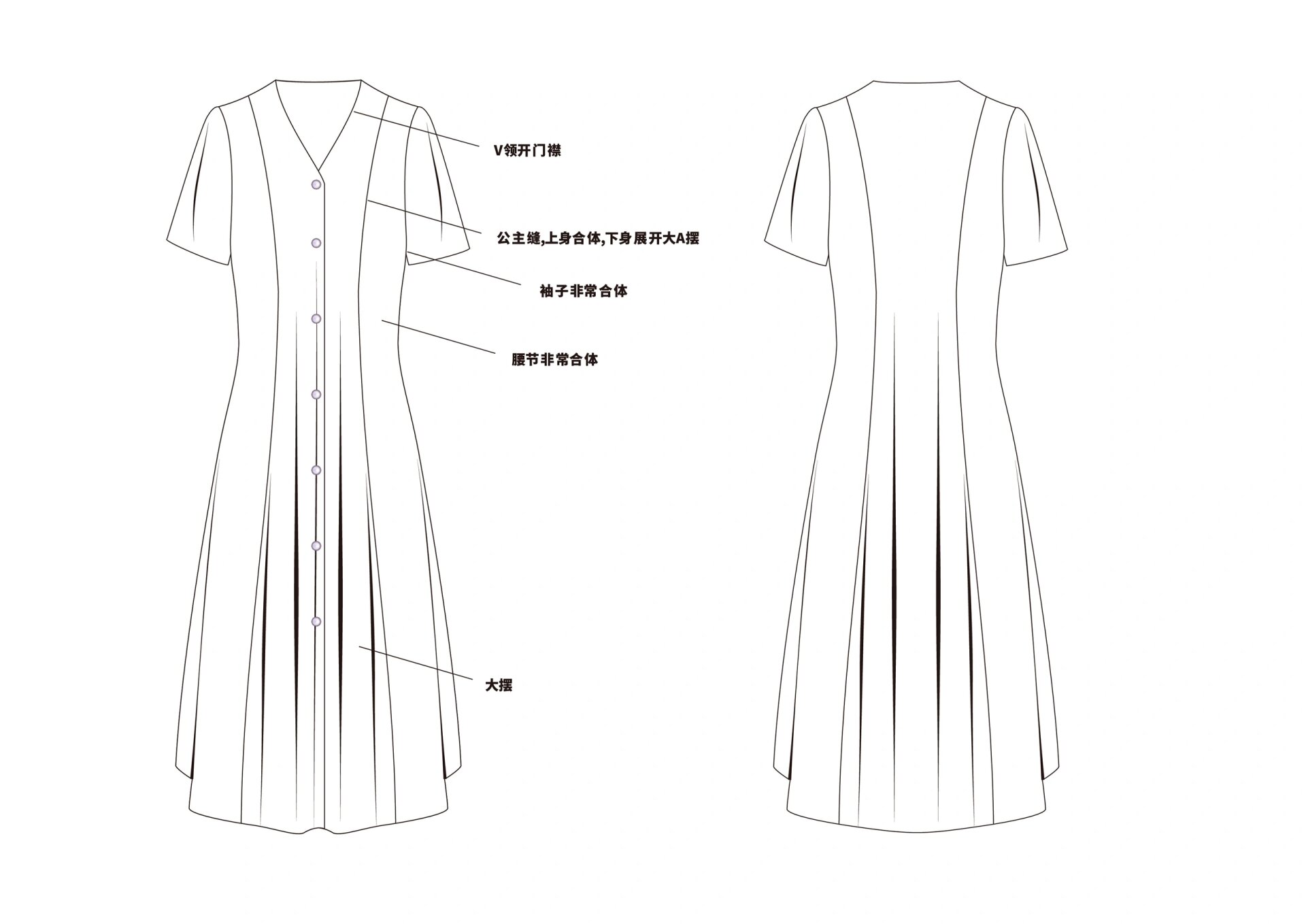裙子款式图正反面线稿图片