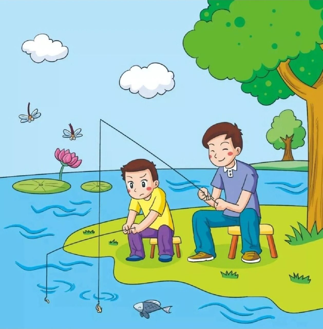看图写话12 ‖ 《钓鱼》91 【时间】: 晴空万里的早上 【地点】