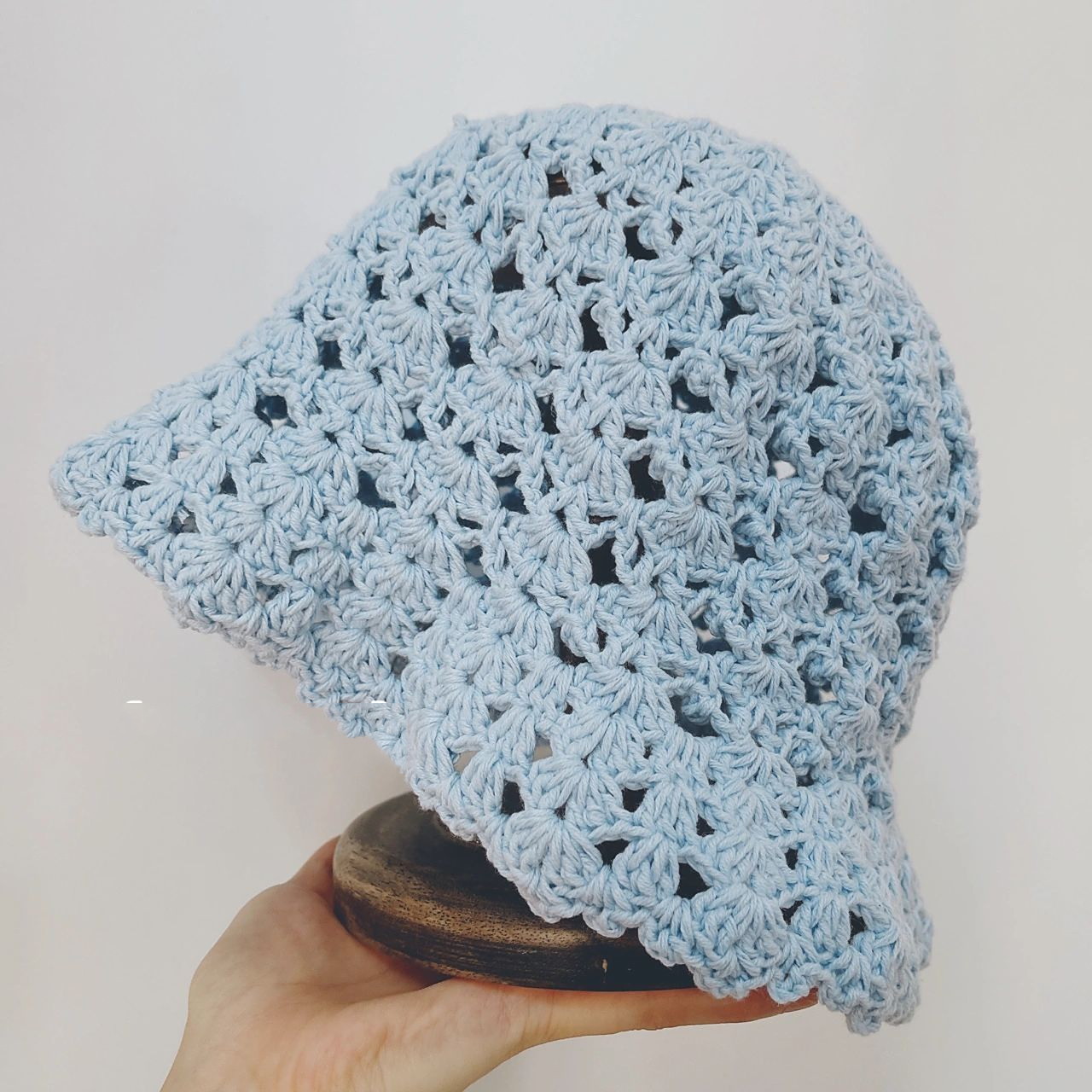 夏日配色清新花样钩针镂空渔夫帽(附图解 09四股或者五股牛奶棉 约