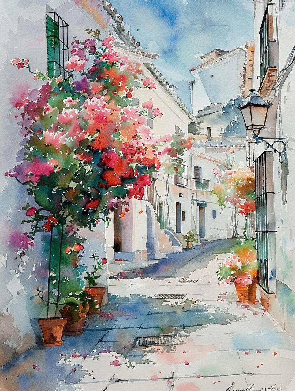 ai水彩|色彩交织的街道