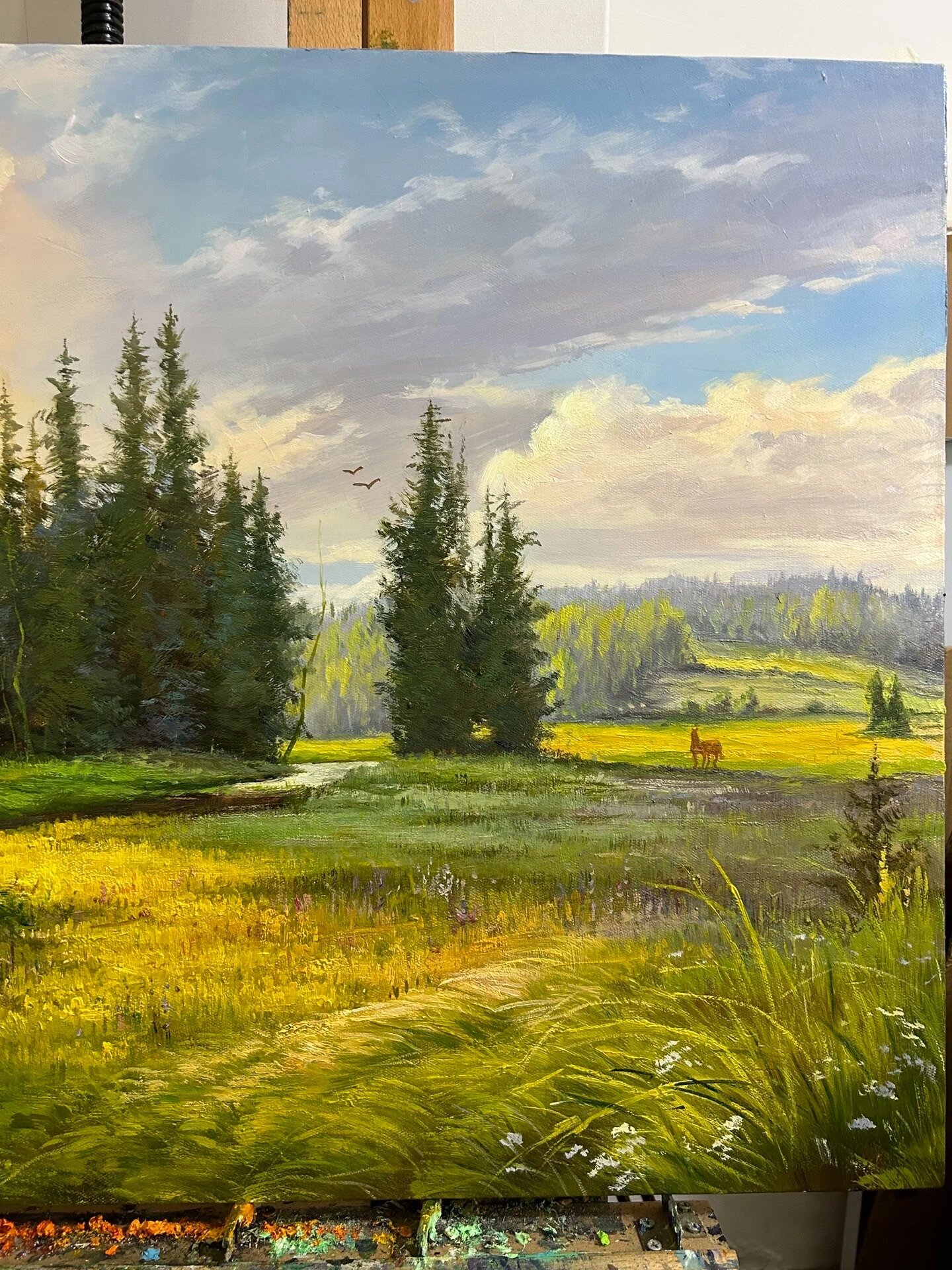 临摹维克多|《阳光,森林,草原》 尺寸:60×90厘米, 用油画颜料在油画