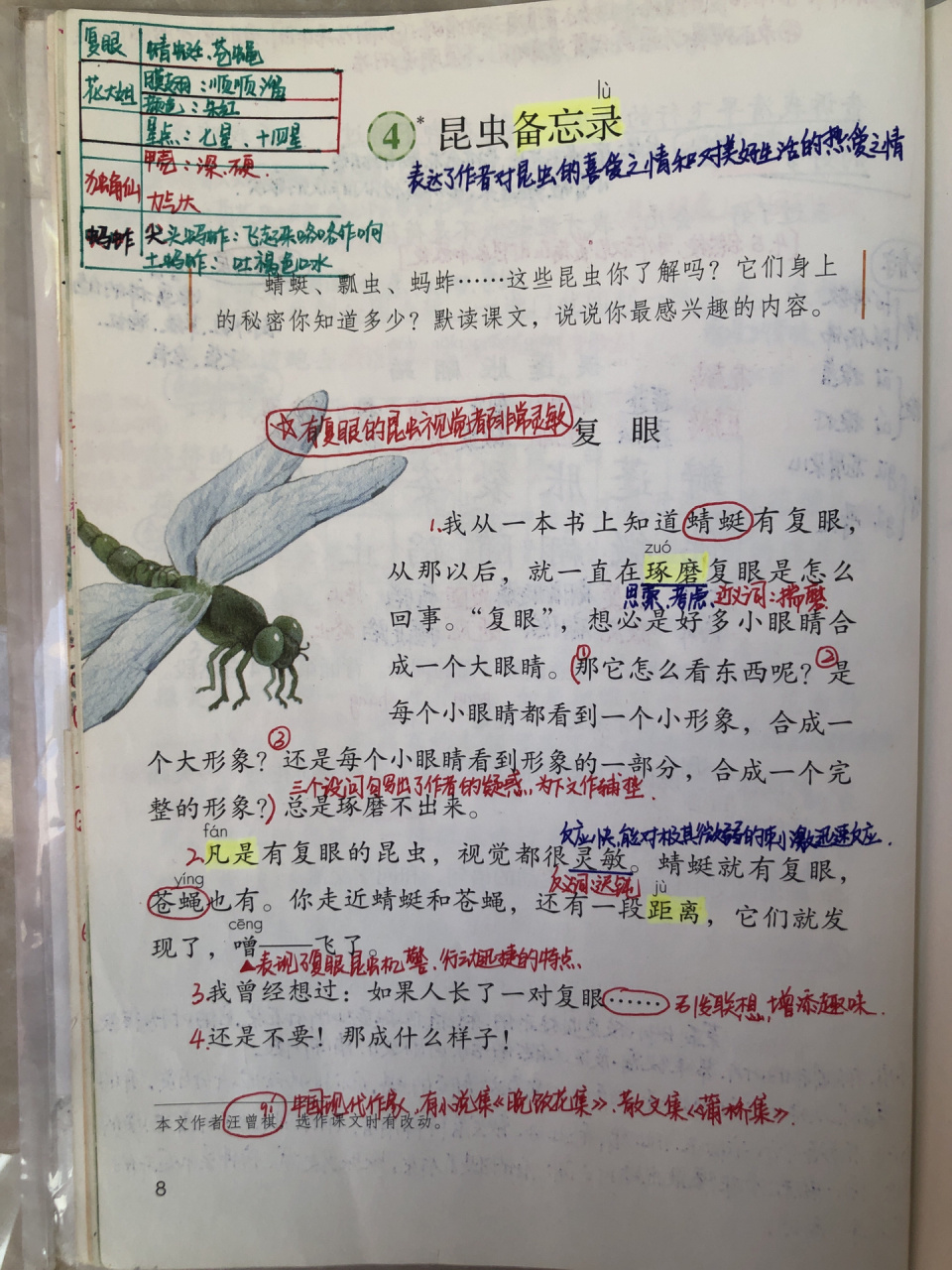 三年级下册语文 第4课《昆虫备忘录》笔记分享