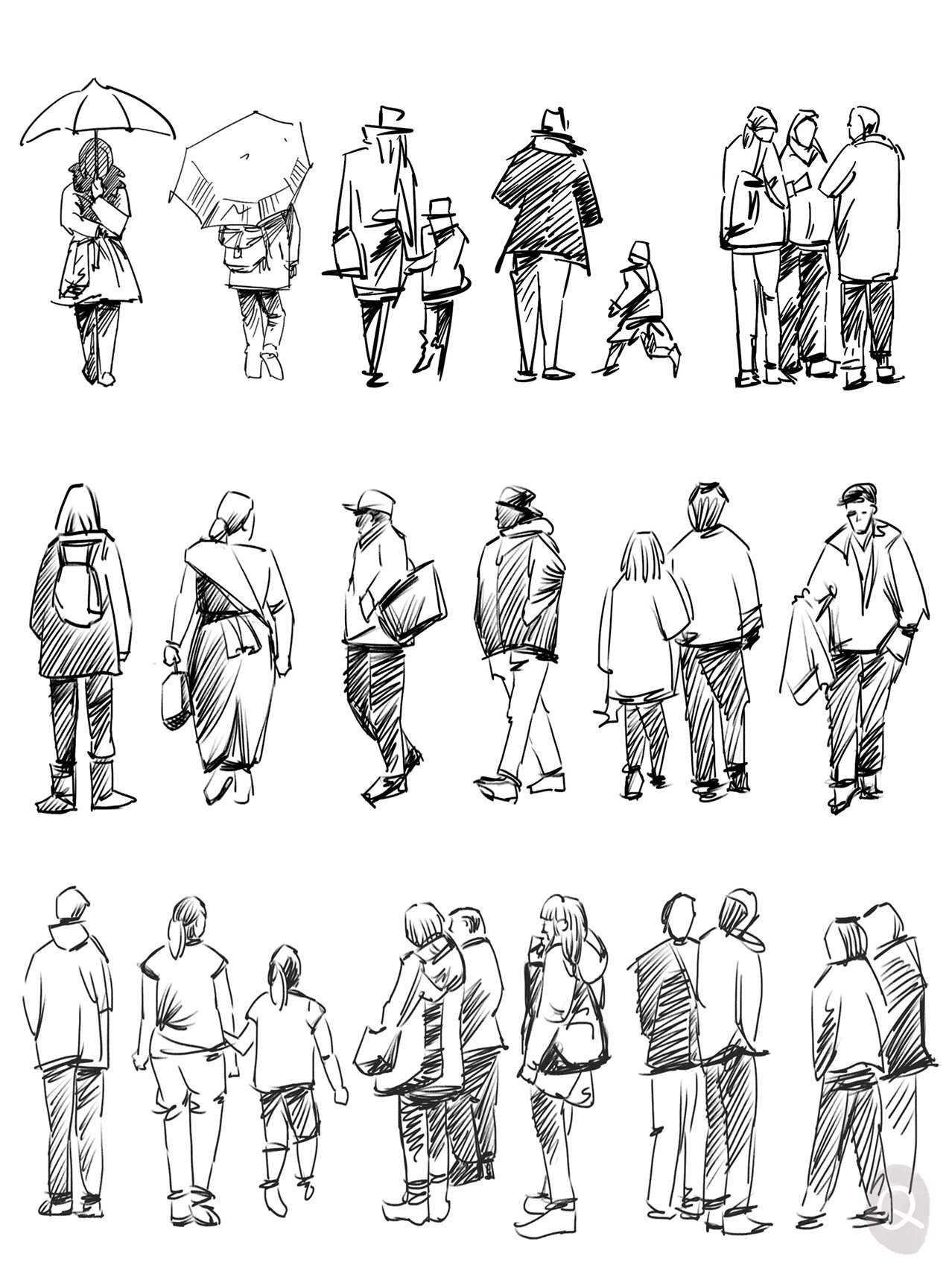 速写|手绘人物配景 临摹的 的手绘小人,问他是不是一分钟一个小人,他