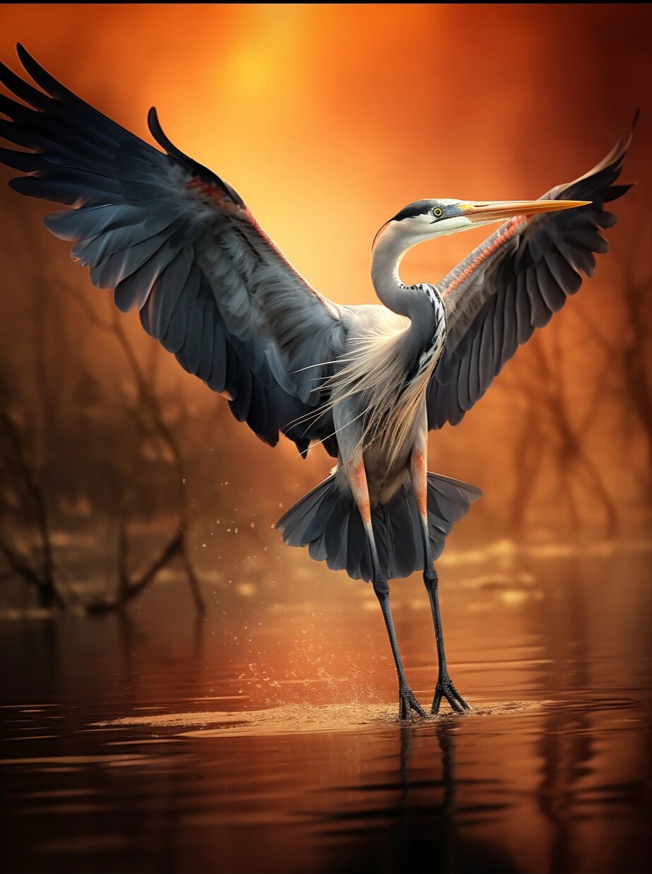 苍鹭:神圣与脆弱的生命 苍鹭是一种古老的鸟类,属于鹭科.