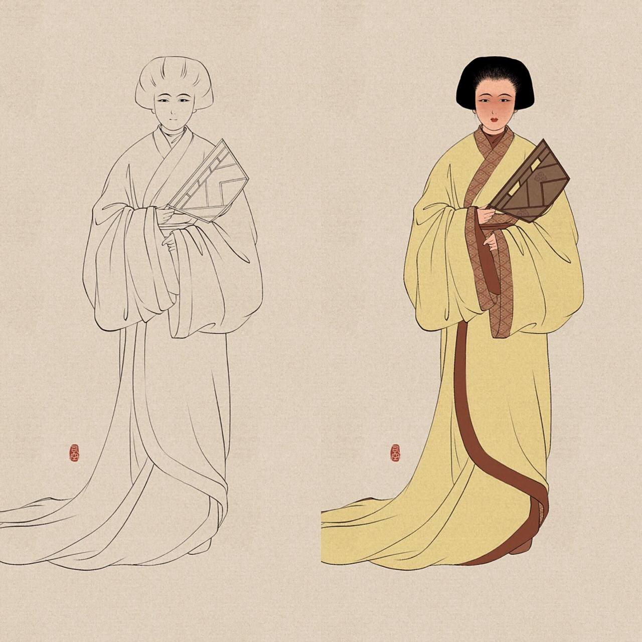 【汉服人物插画练习】东周女性服饰 参照图片皆来自网络,侵删