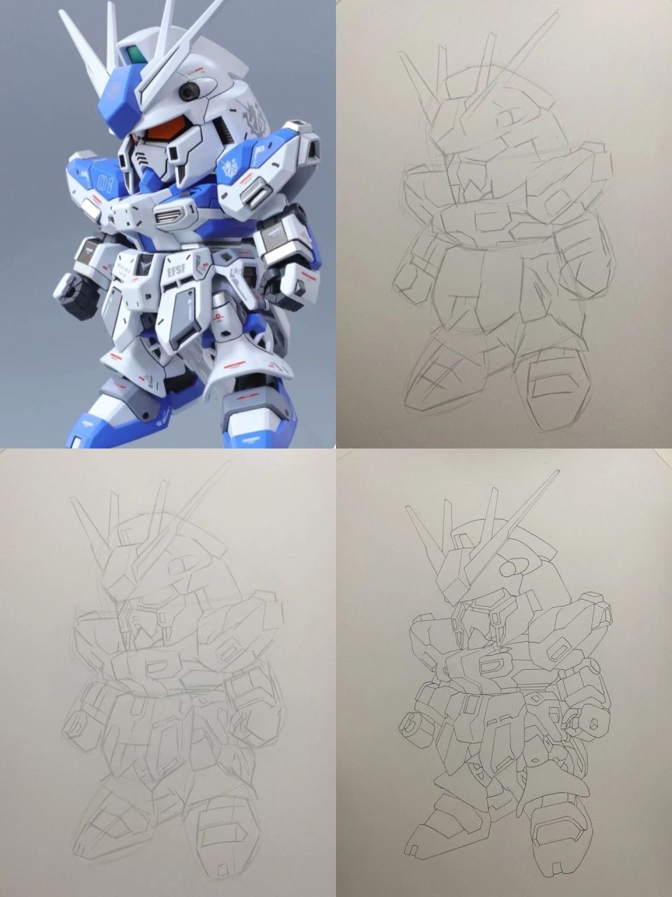 手绘高达sd海牛 起稿过程 附线稿图 感谢大家的一路支持 本周五为大家