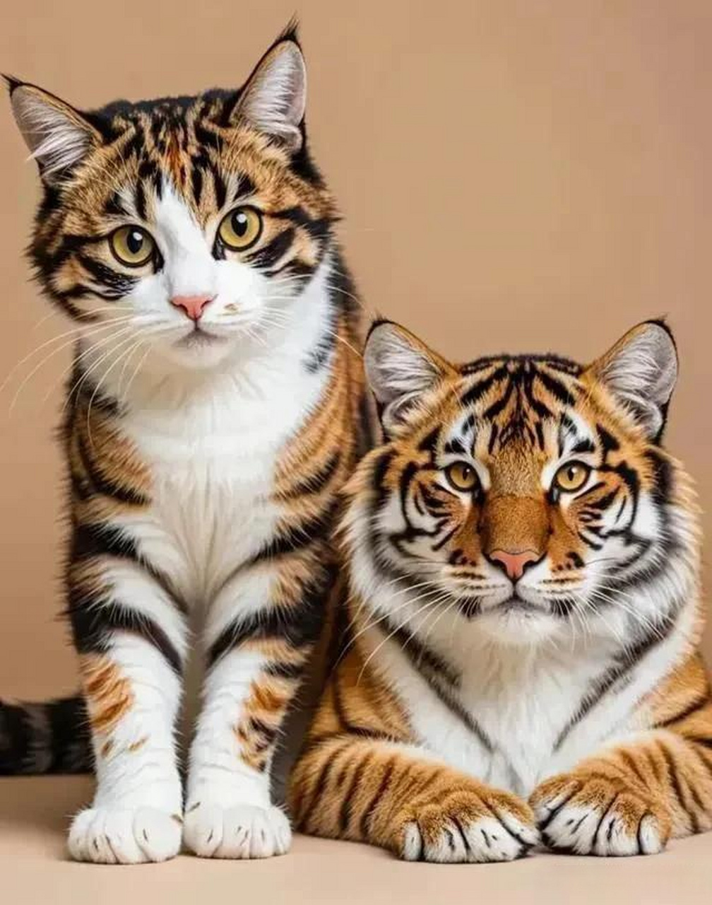 一猫一虎,花纹竟如此相似,简直绝了!