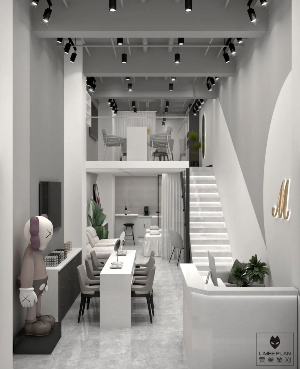 50㎡现代简约轻医美复式阁楼美甲美容店设计 【美甲美容店装修设计