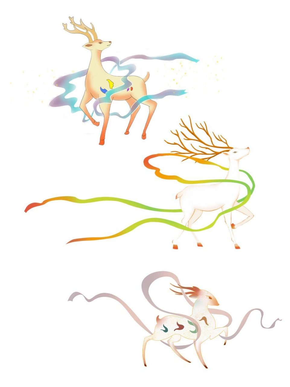 手绘国潮神鹿丨七彩神鹿 "鹿"象征"禄",寓意着福禄长久,繁荣昌盛鹿在