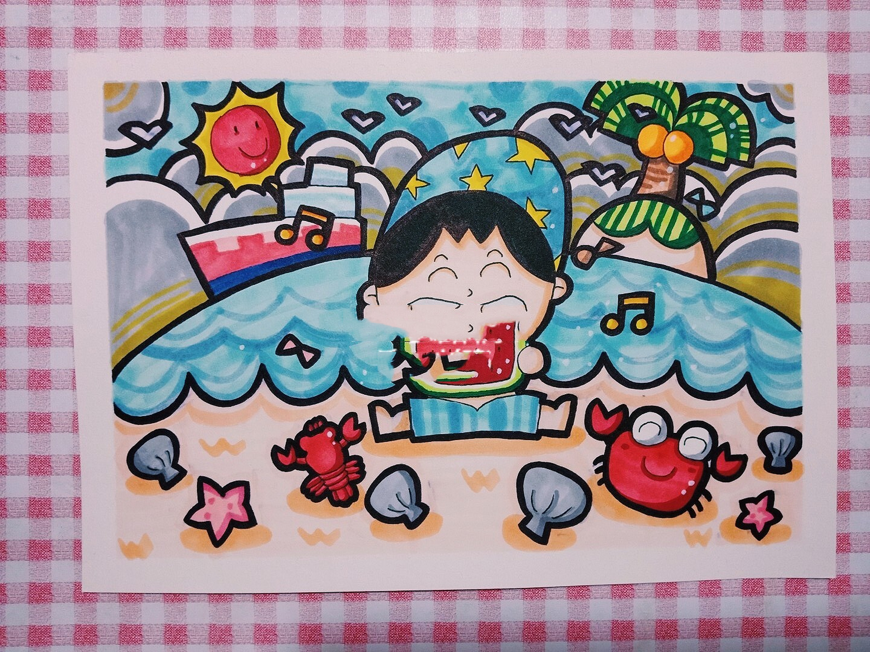 临摹儿童画主题画～海边沙滩夏天(附过程) 临摹 儿童画主题画 适合于