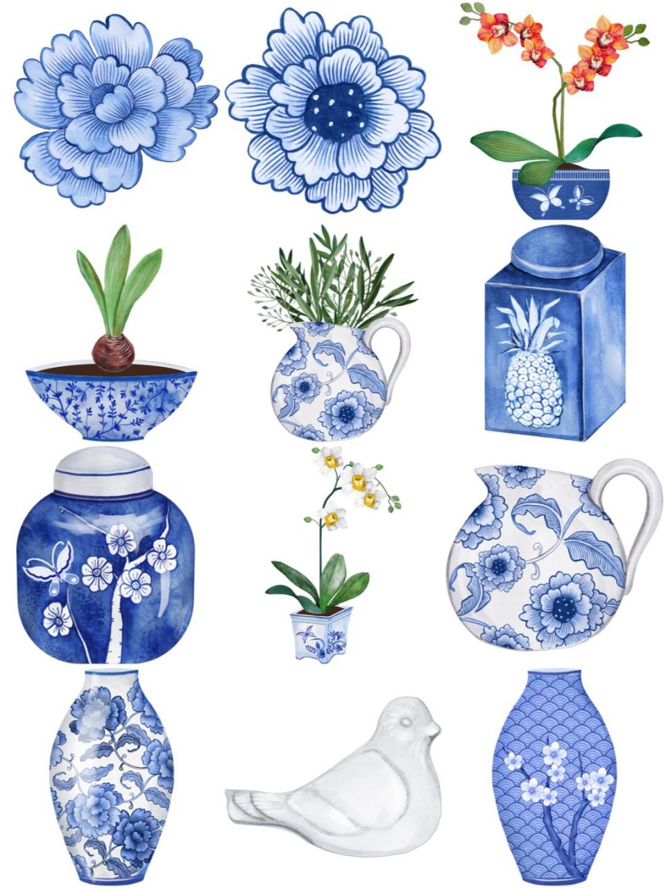 这套中国风蓝色青花瓷手绘水彩素材合集,共包含33款高质量图案,资源