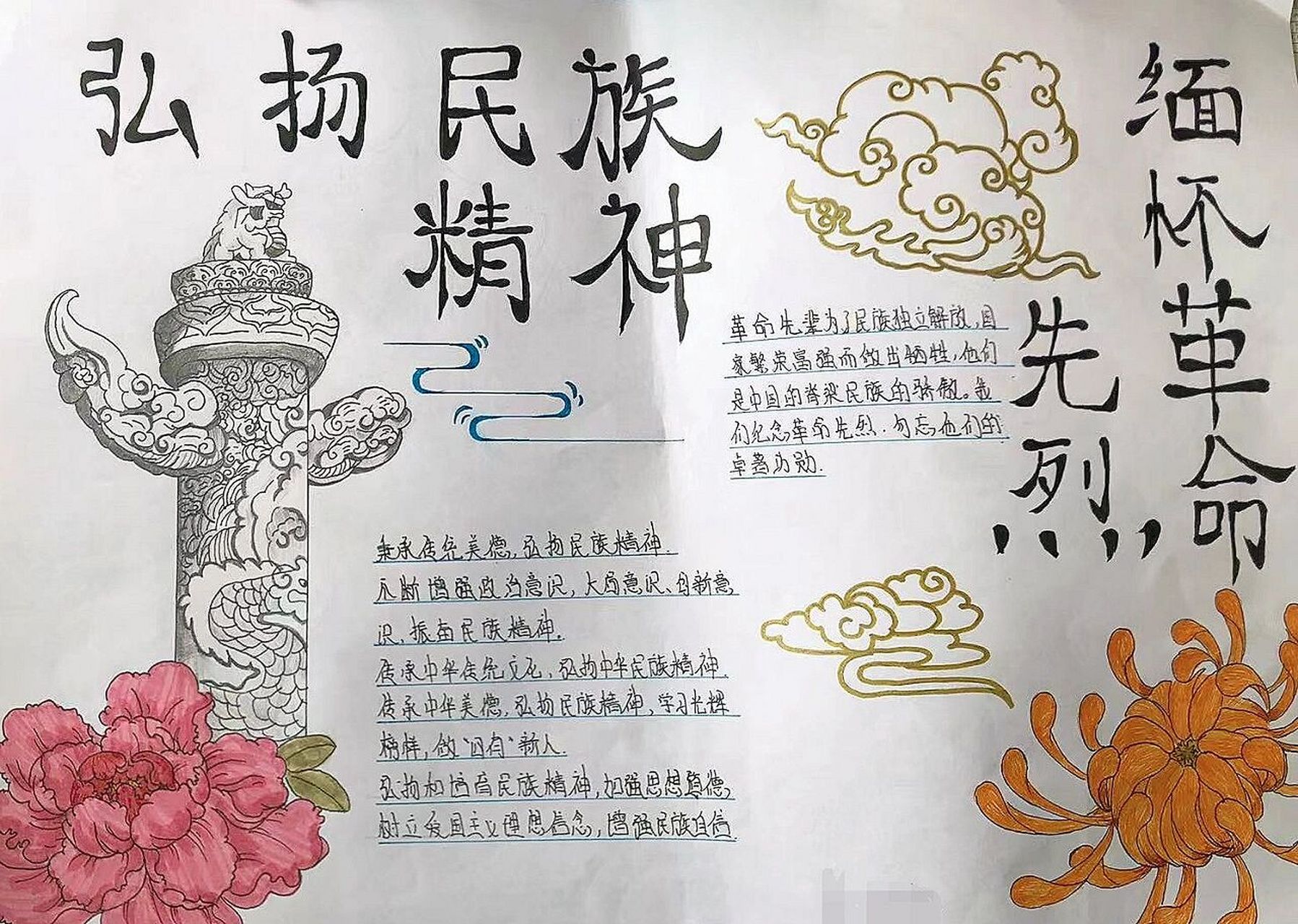 手抄报77 东拼西凑 没有彩笔艰难画完的 用了做笔记用的荧光笔