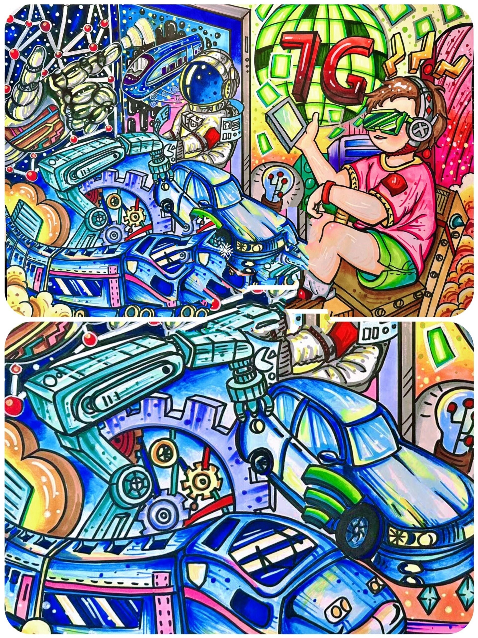 主题:元宇宙时代超互联网技术的广泛应用 绘画创意说明:未来的世界多