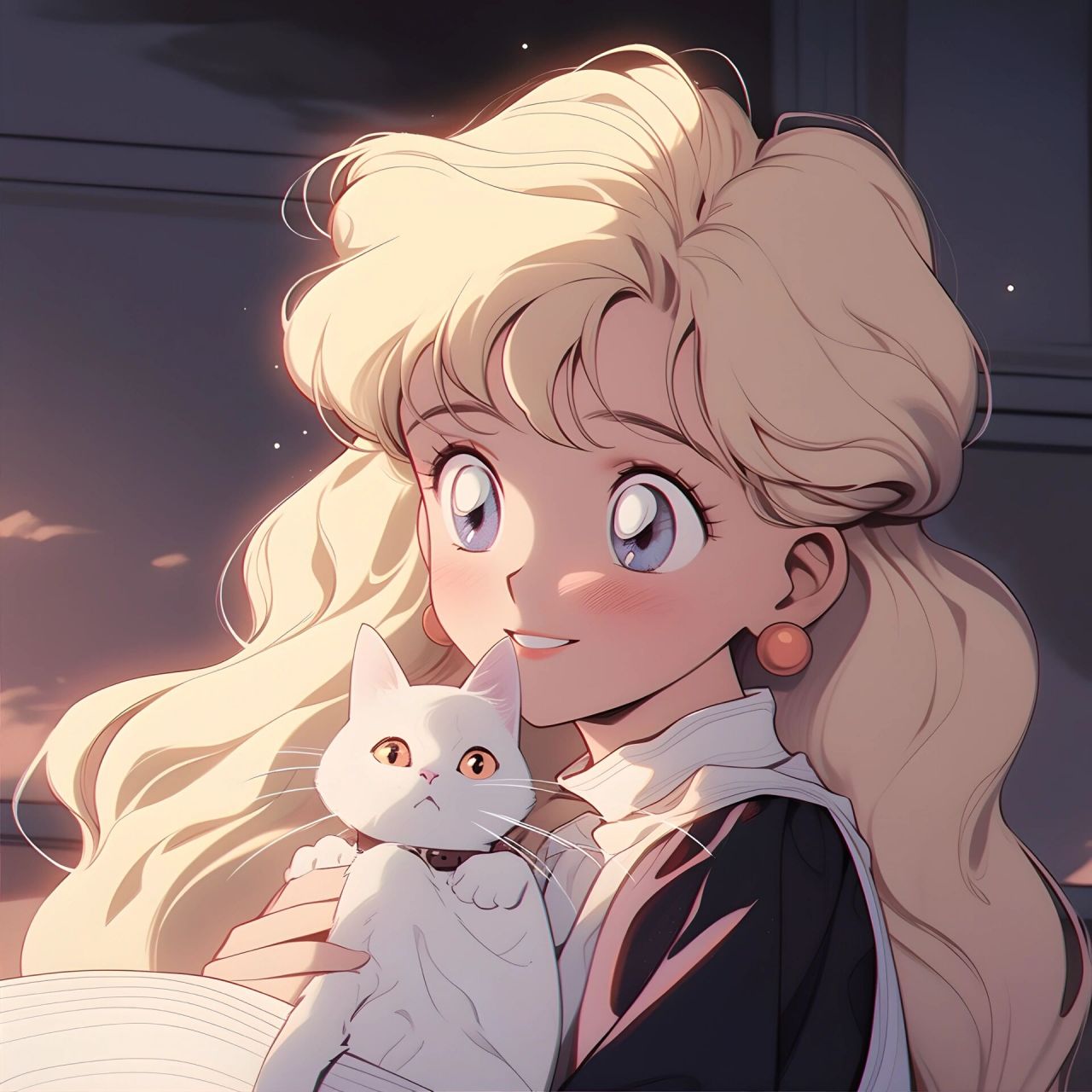 头像|阳光下的少女和猫