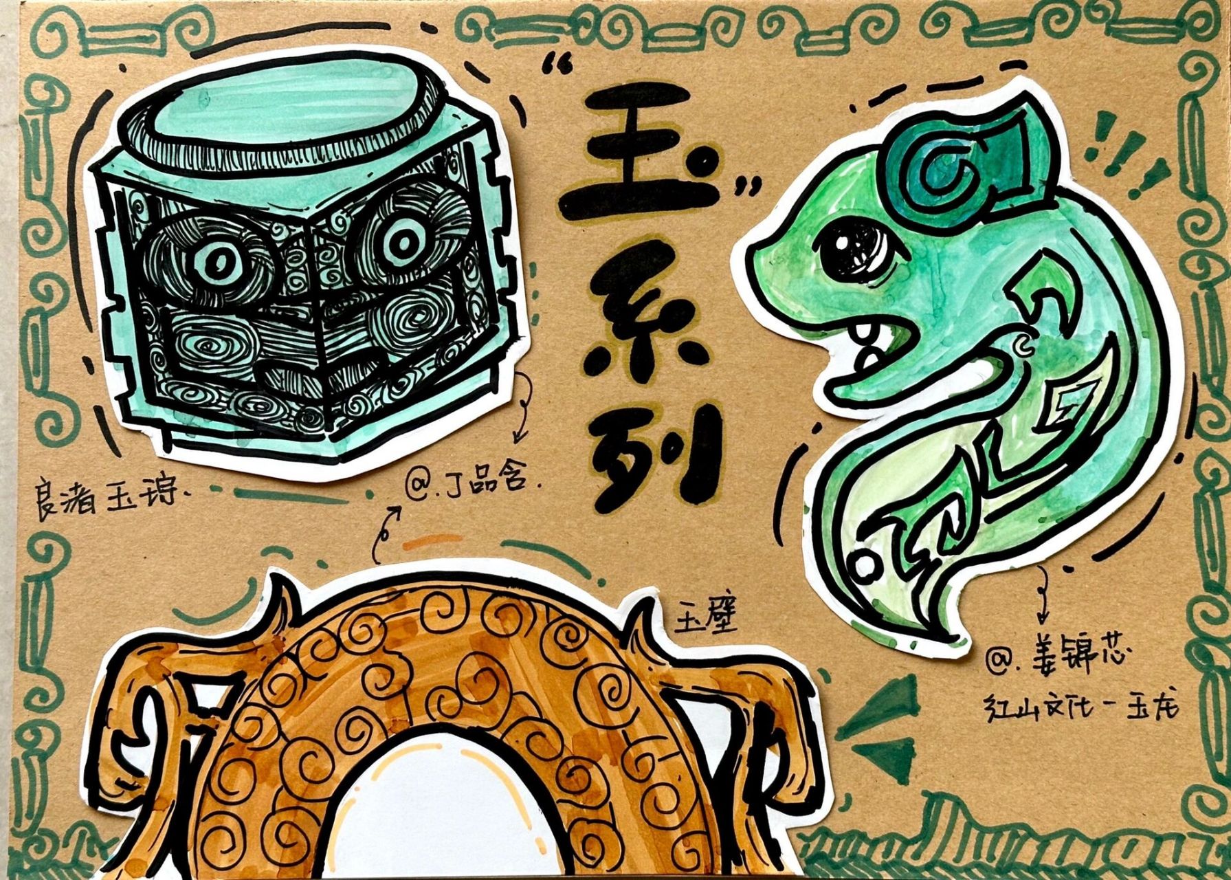 "画"说文物系列绘画—儿童画博物馆文物 材料:白卡纸,牛皮纸,铅笔