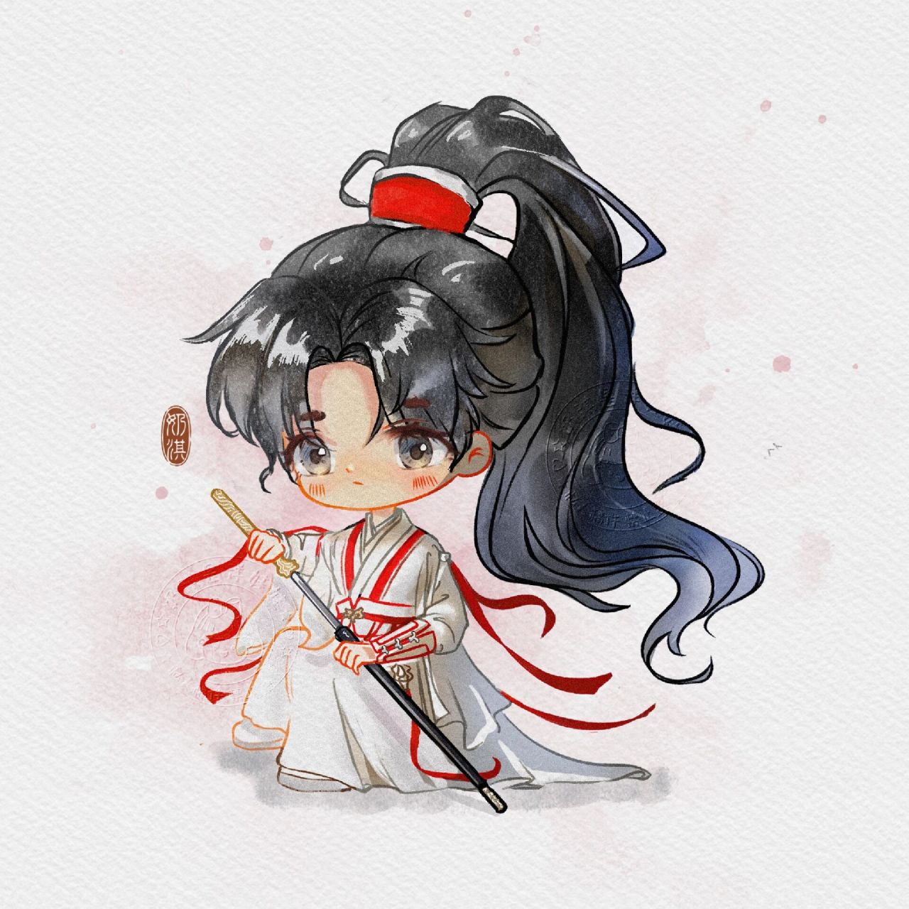 水彩古风男生q版漫画武侠角色莲花楼李相夷        古风男生q版漫画