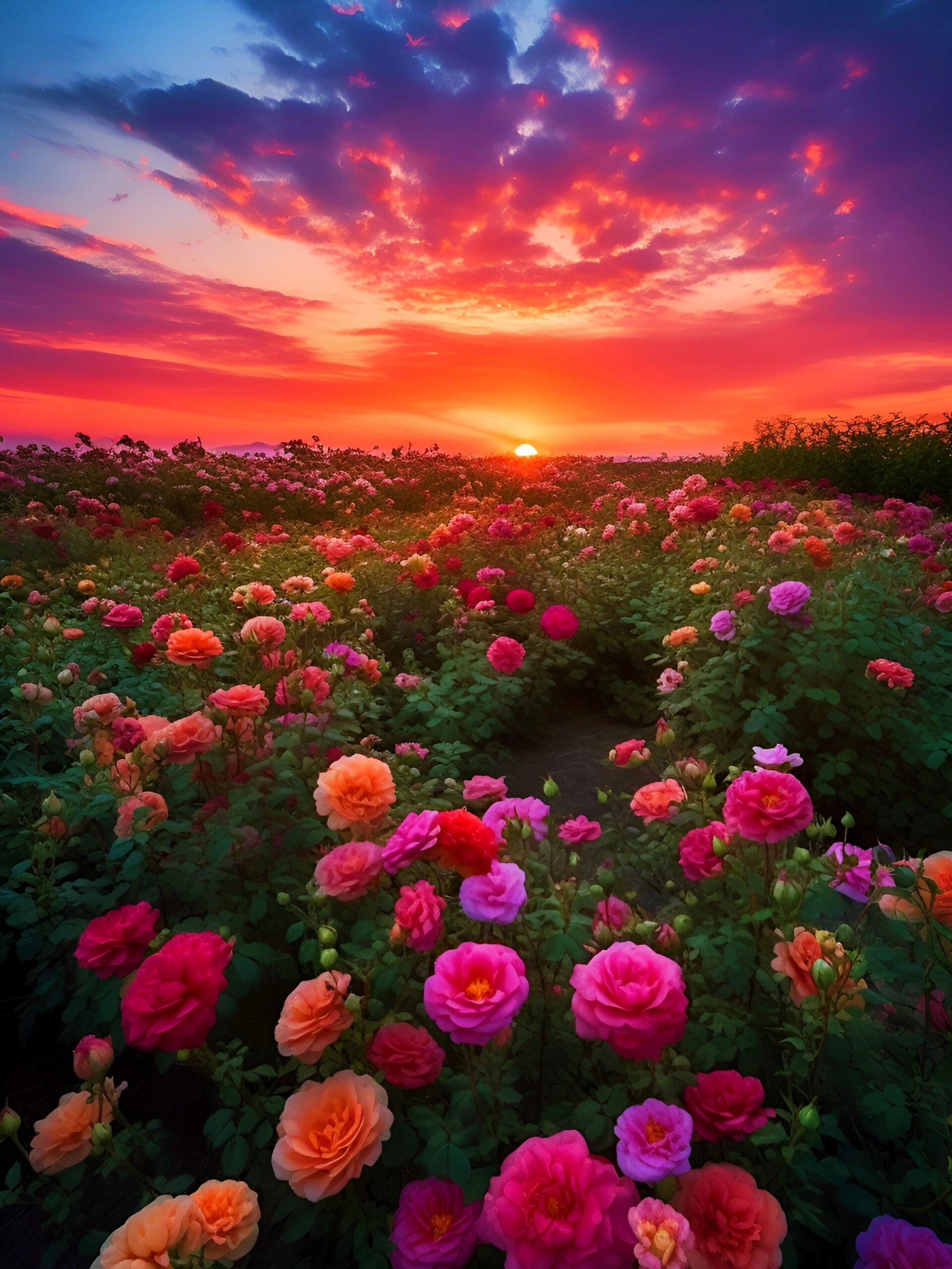 今日份唯美意境|夕阳下的玫瑰花海