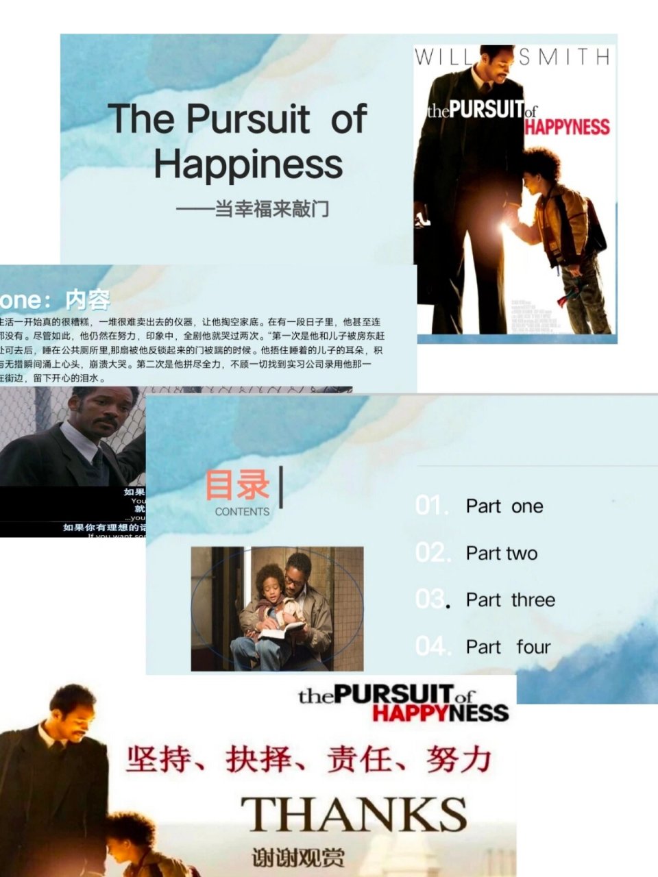 电影《当幸福来敲门》中英ppt分享 共10张ppt 分为4个部分 需要的可以