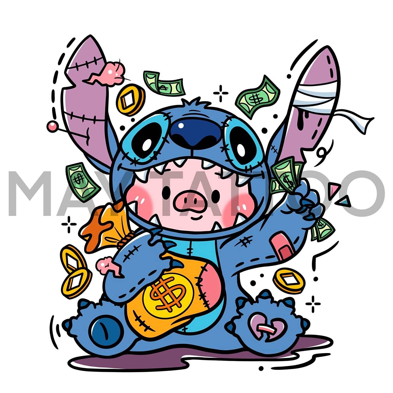 暗黑甜酷史迪仔  卡通纹身 newschool 元素:史迪仔77猪猪99头77