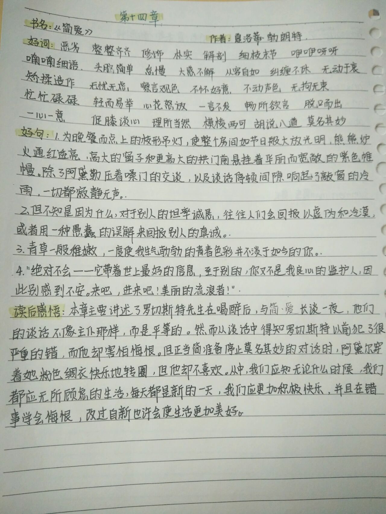 简爱读书笔记图片手写图片