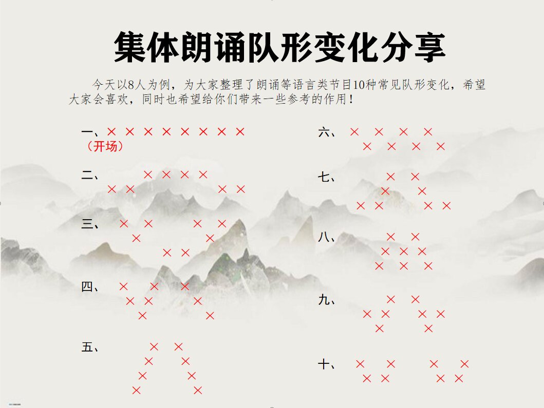朗诵等集体节目队形变化分享(8人为例