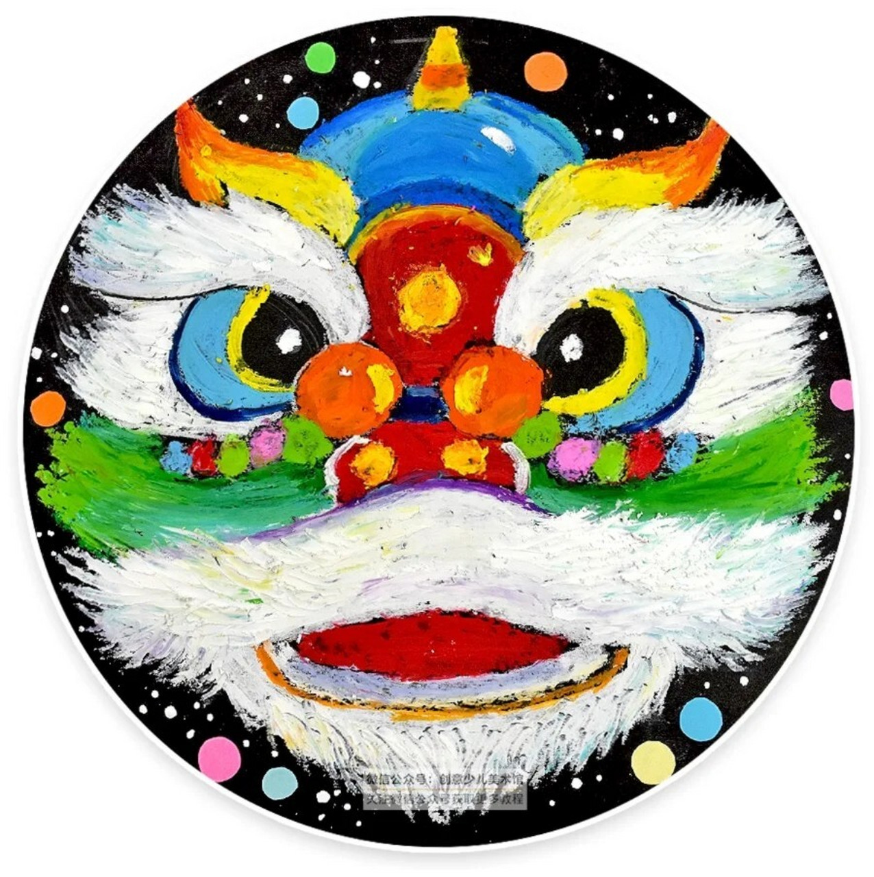 儿童画教程|威武漂亮的舞狮 教学重难点 1,欣赏舞狮狮头的图片,从中