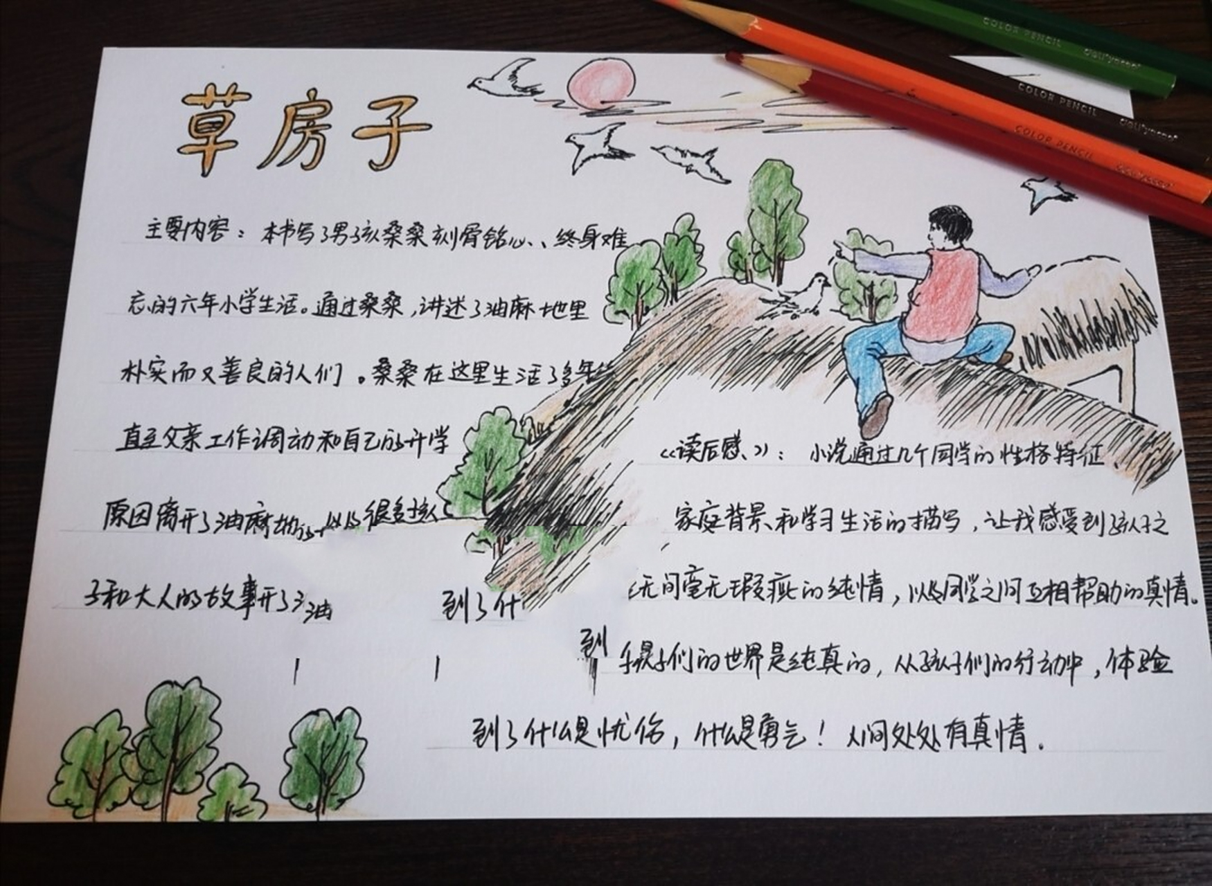 读书手抄报《草房子》 原创纯手绘读书手抄报《草房子》 持续更新