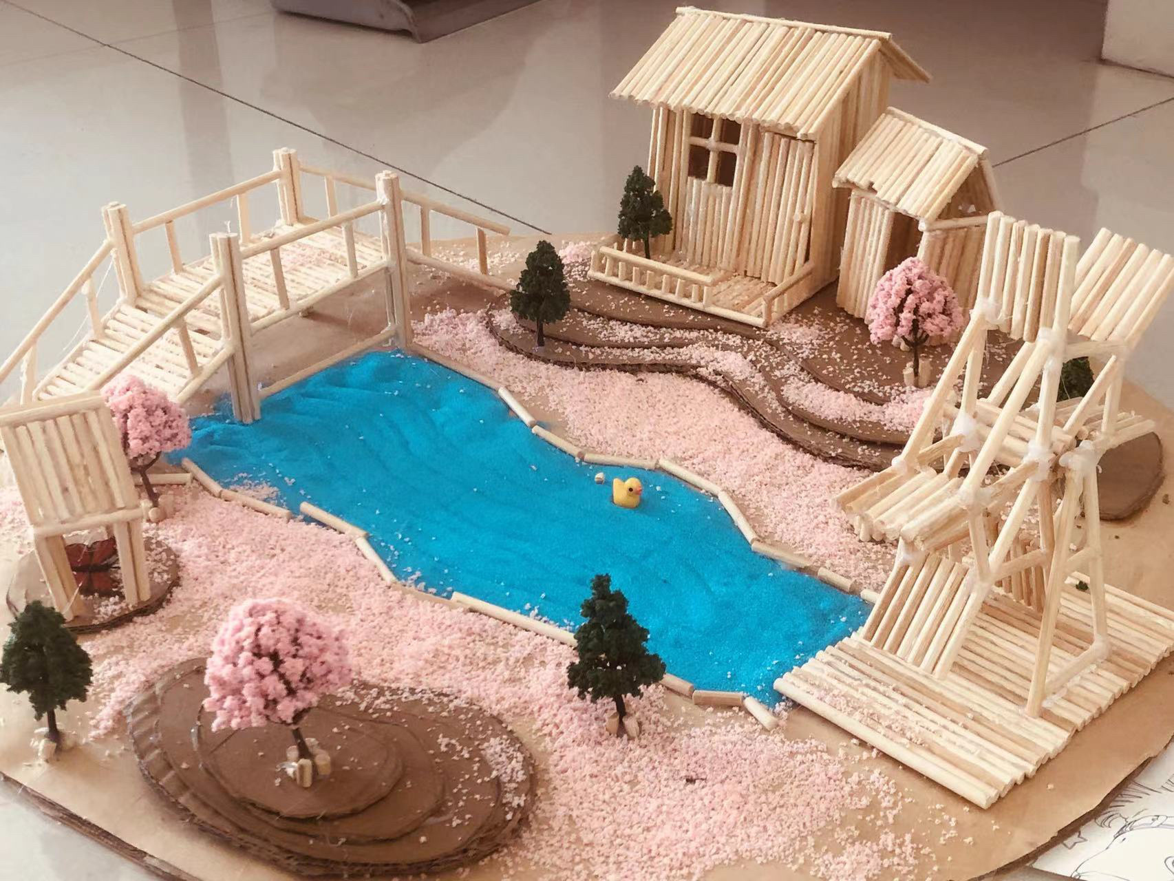 立体构成作业桃花源 《桃花源记》 灵感来源:网络木棒搭建.