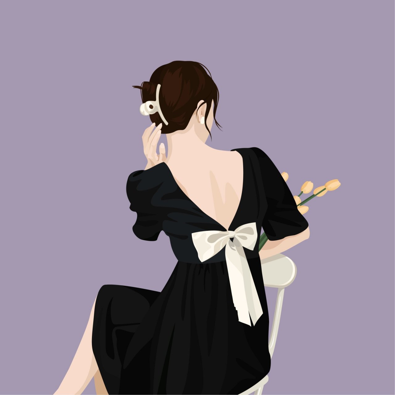 插画打卡26|94小黑裙 优雅系背影头像 949396