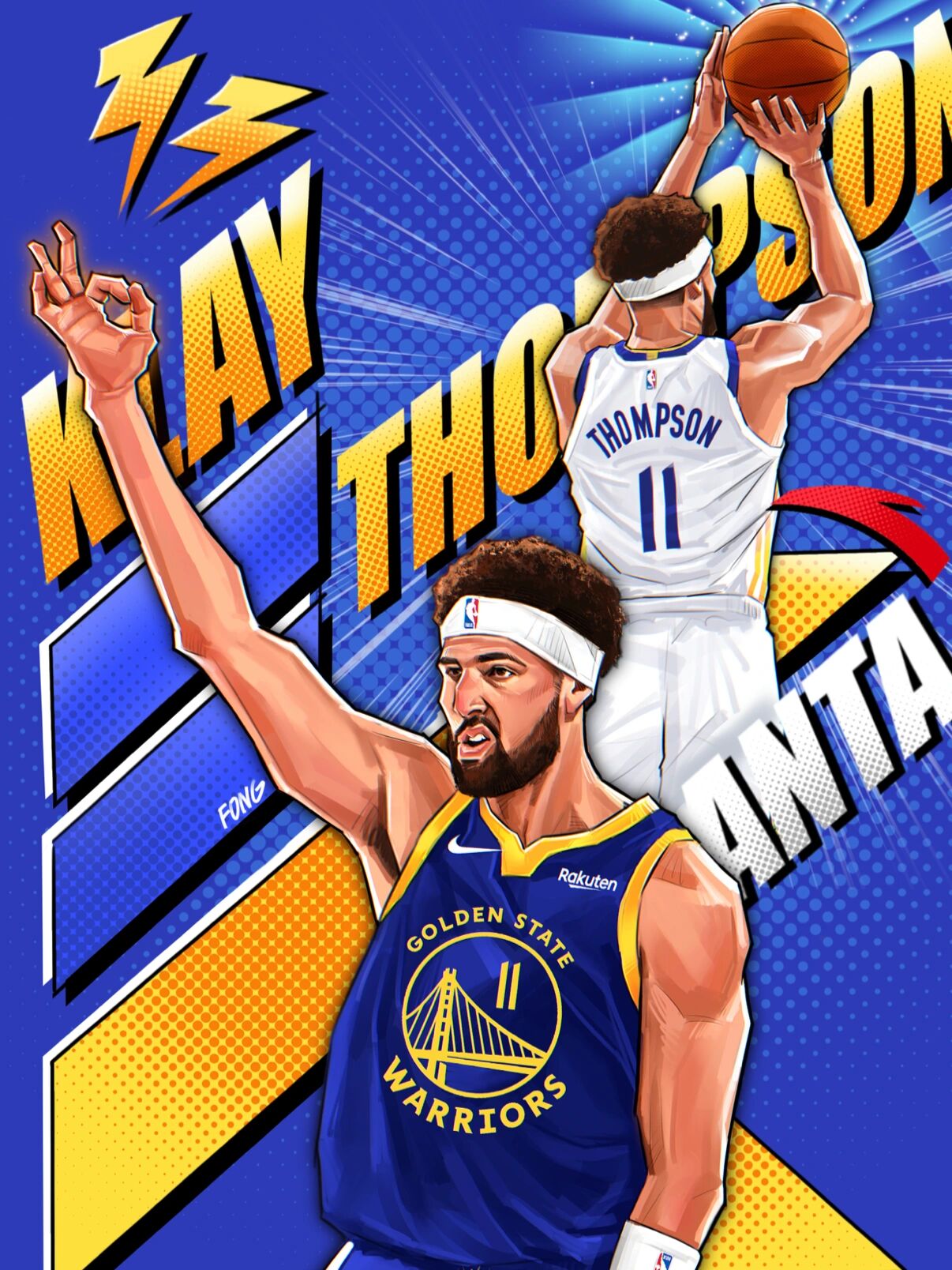 nba金州勇士汤神克莱汤普森原创插画