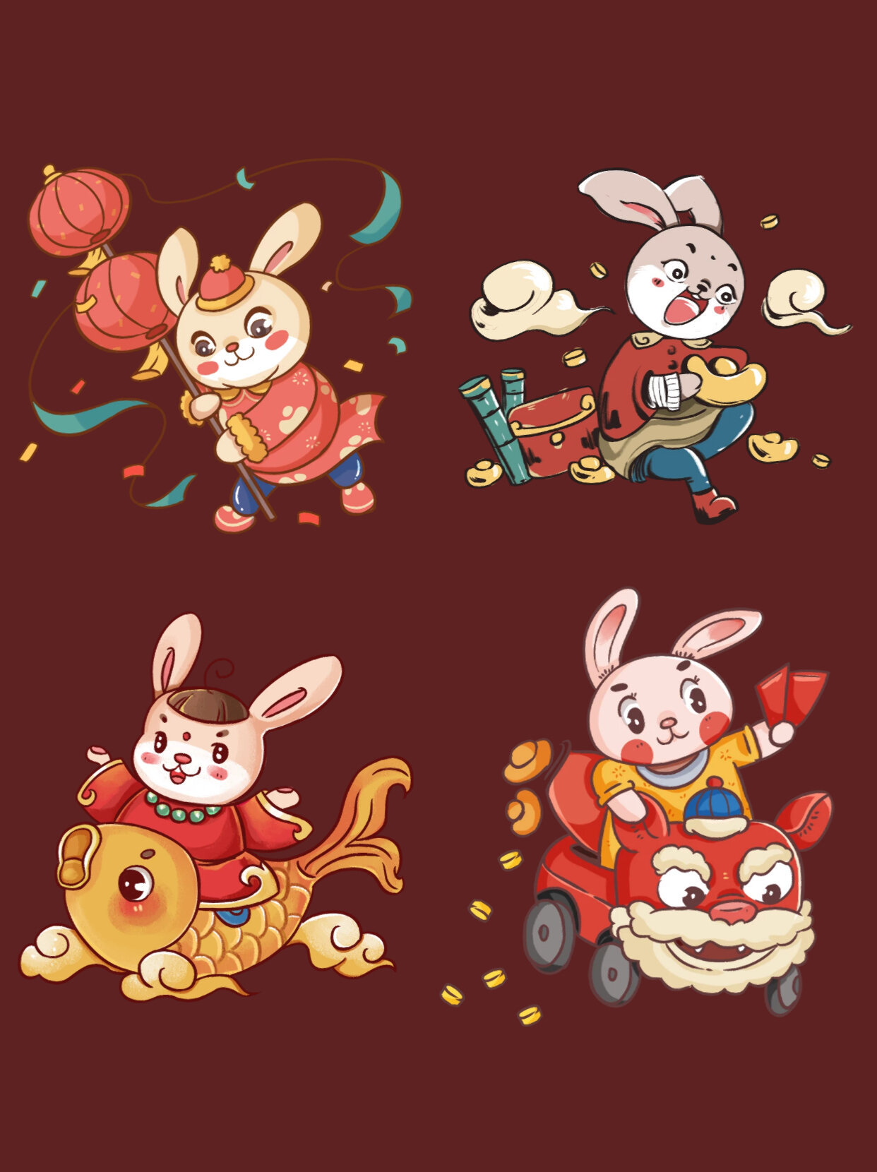国潮风兔年玉兔插画92古风级别元旦快乐呀78