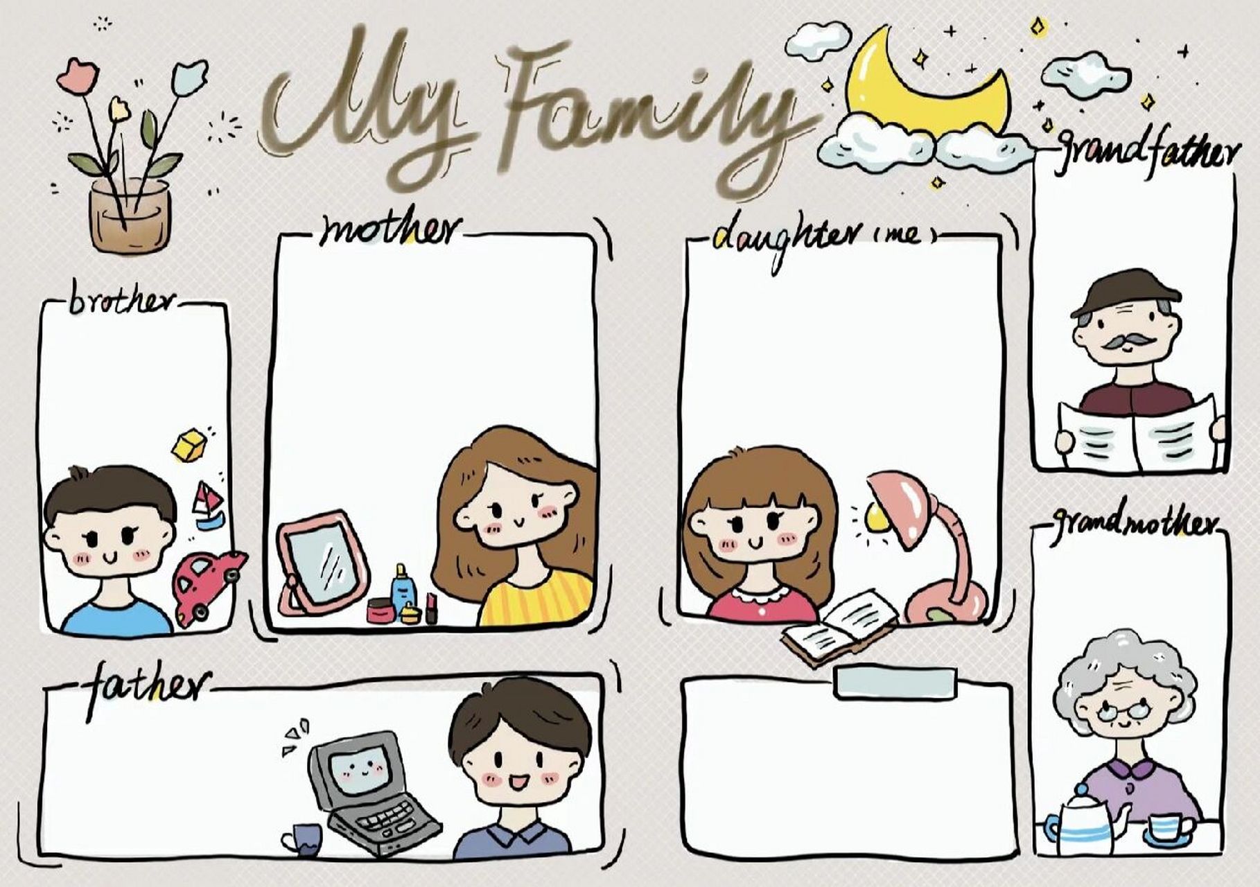 英语家庭成员漫画图片
