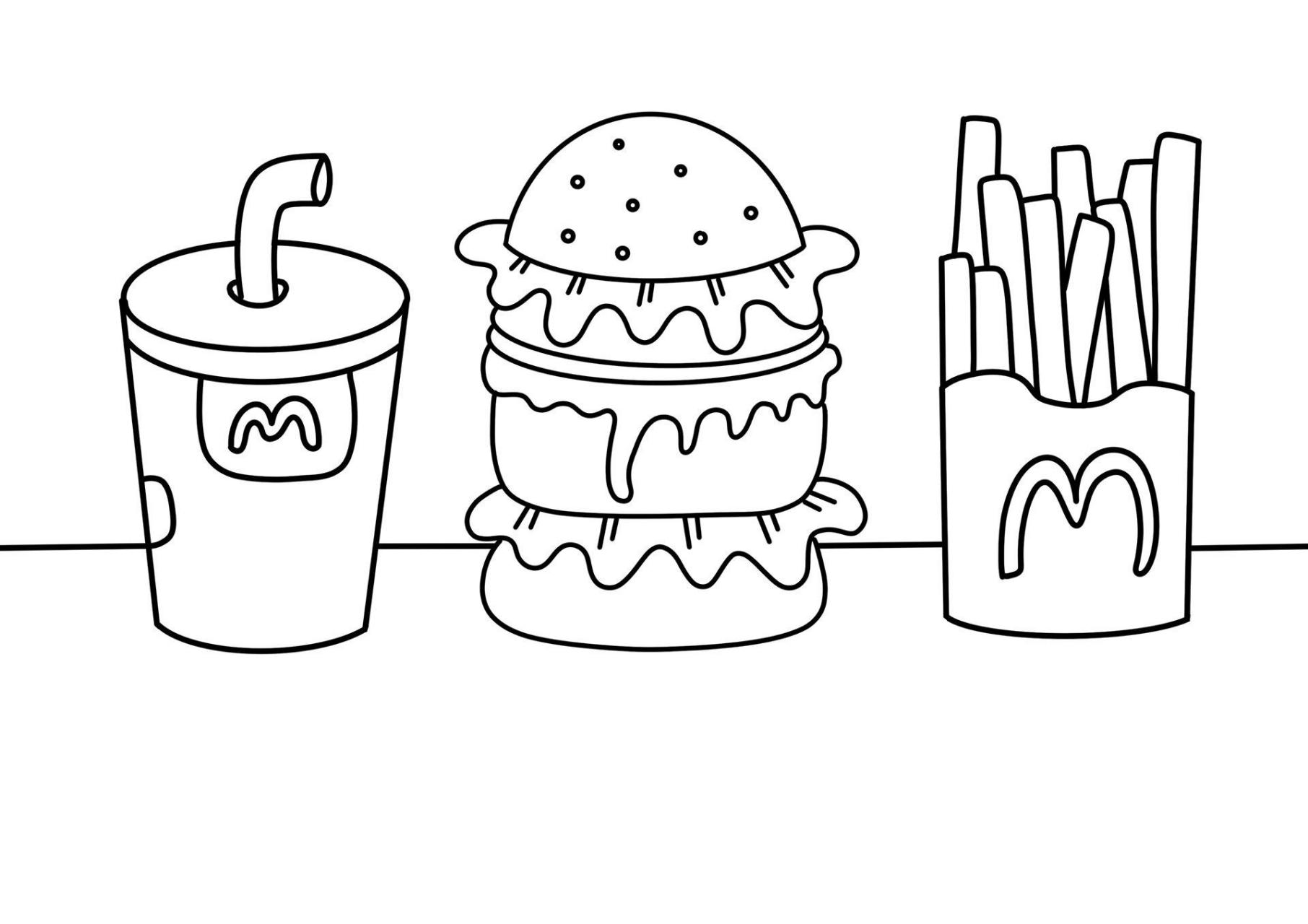 汉堡薯条可乐 创意画 儿童画 简笔画 