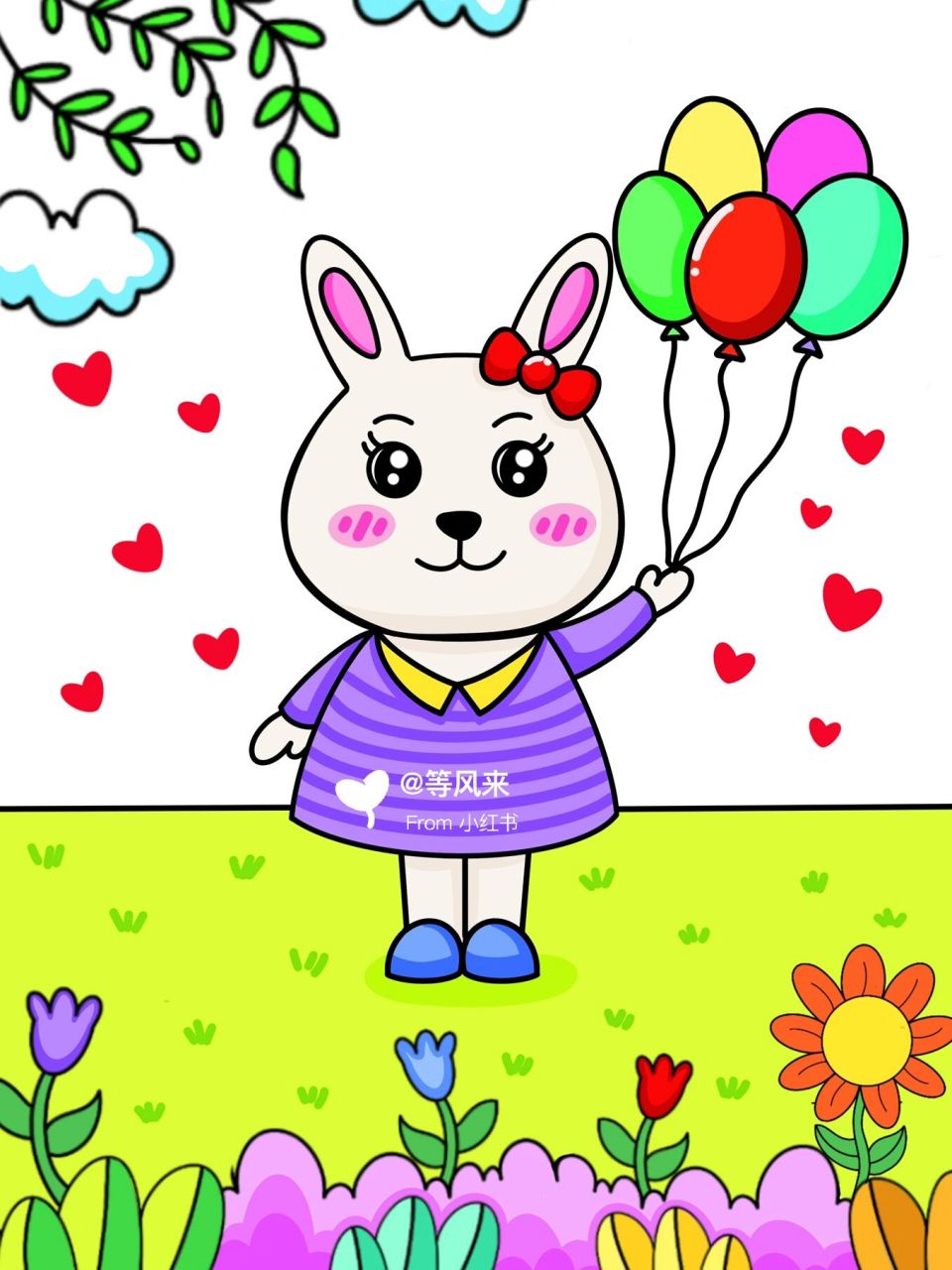 可爱的小兔子儿童画 创意画 简单 9615线稿 #创意美术儿童画