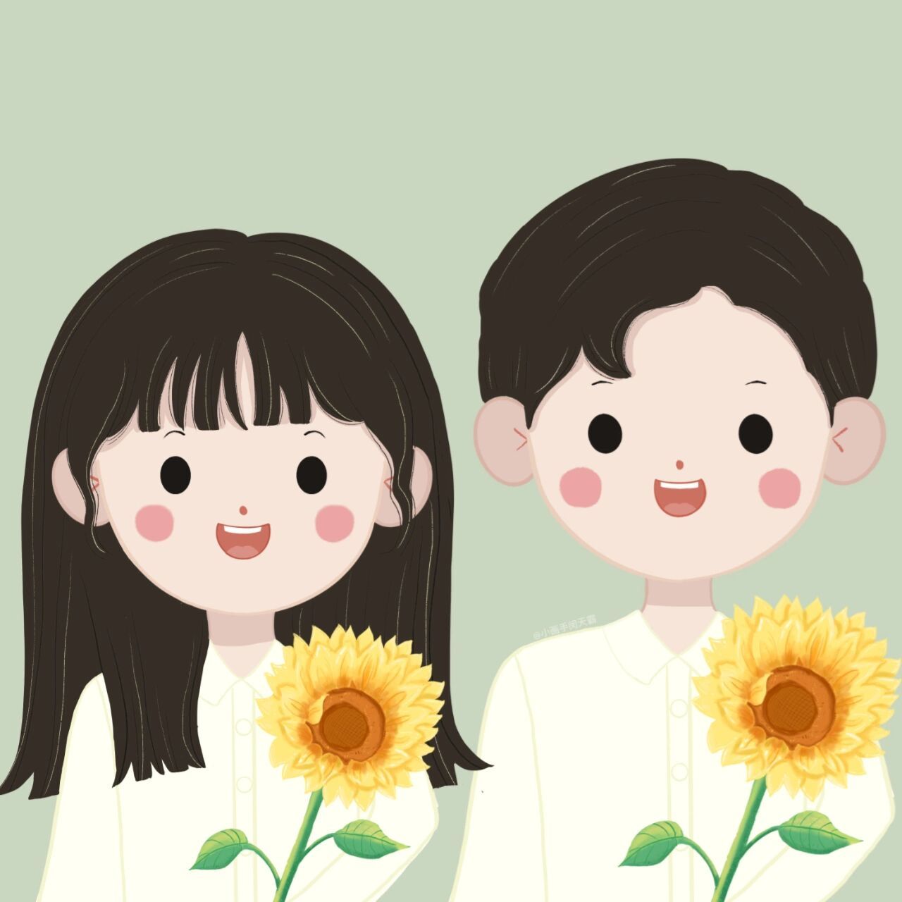 带向日葵的情侣头像图片