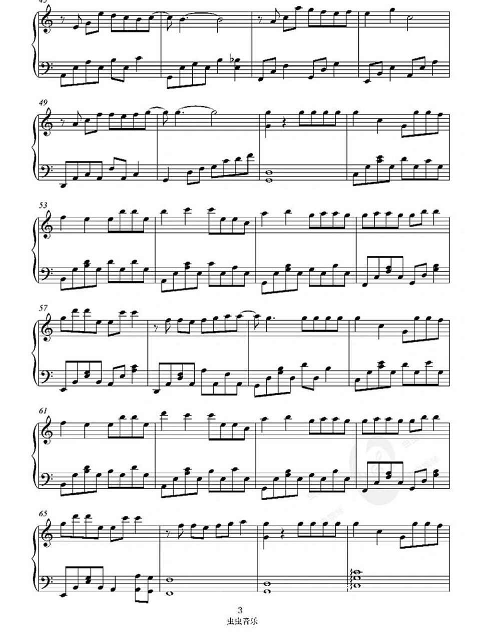 钢琴谱《飞鸟和蝉》c调简易版 需要简谱或原图的私聊找我要