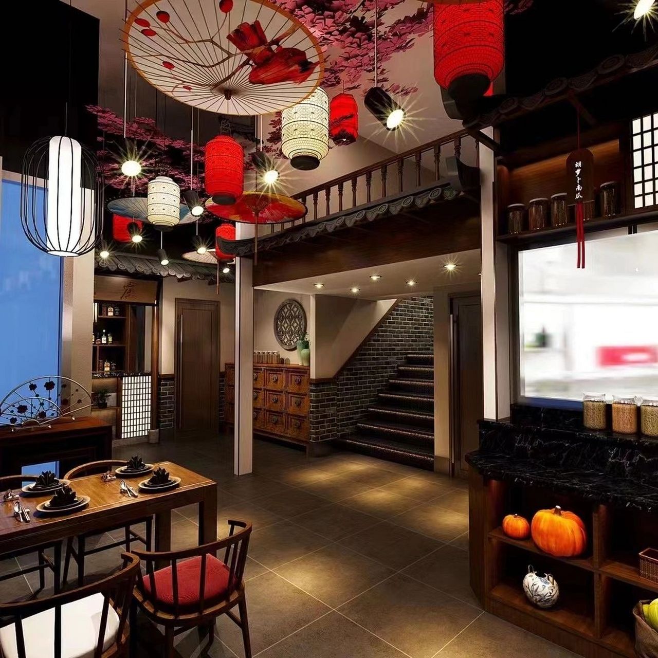 中式餐厅效果图欣赏 餐厅的设计是中式风格给人一种庄严,典雅