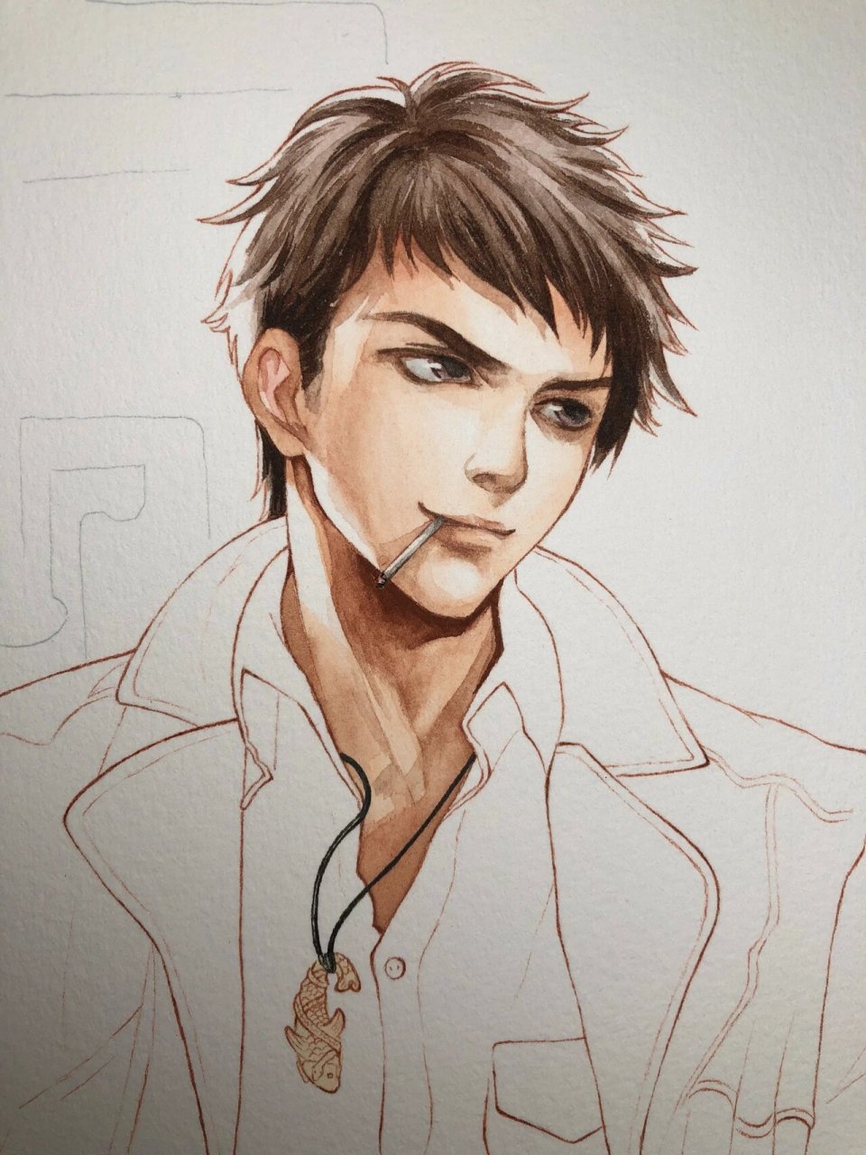 水彩手绘 盗墓笔记 吴邪(附过程) 意气风发的吴小狗 临摹稻米会官微图