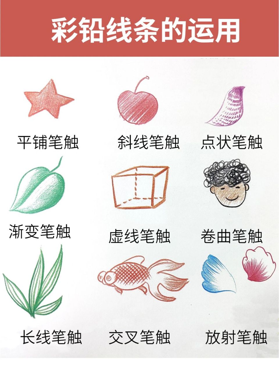 自学彩铅入门干货大全-上色 彩铅的基本技法: 94平涂排线(横向排线)