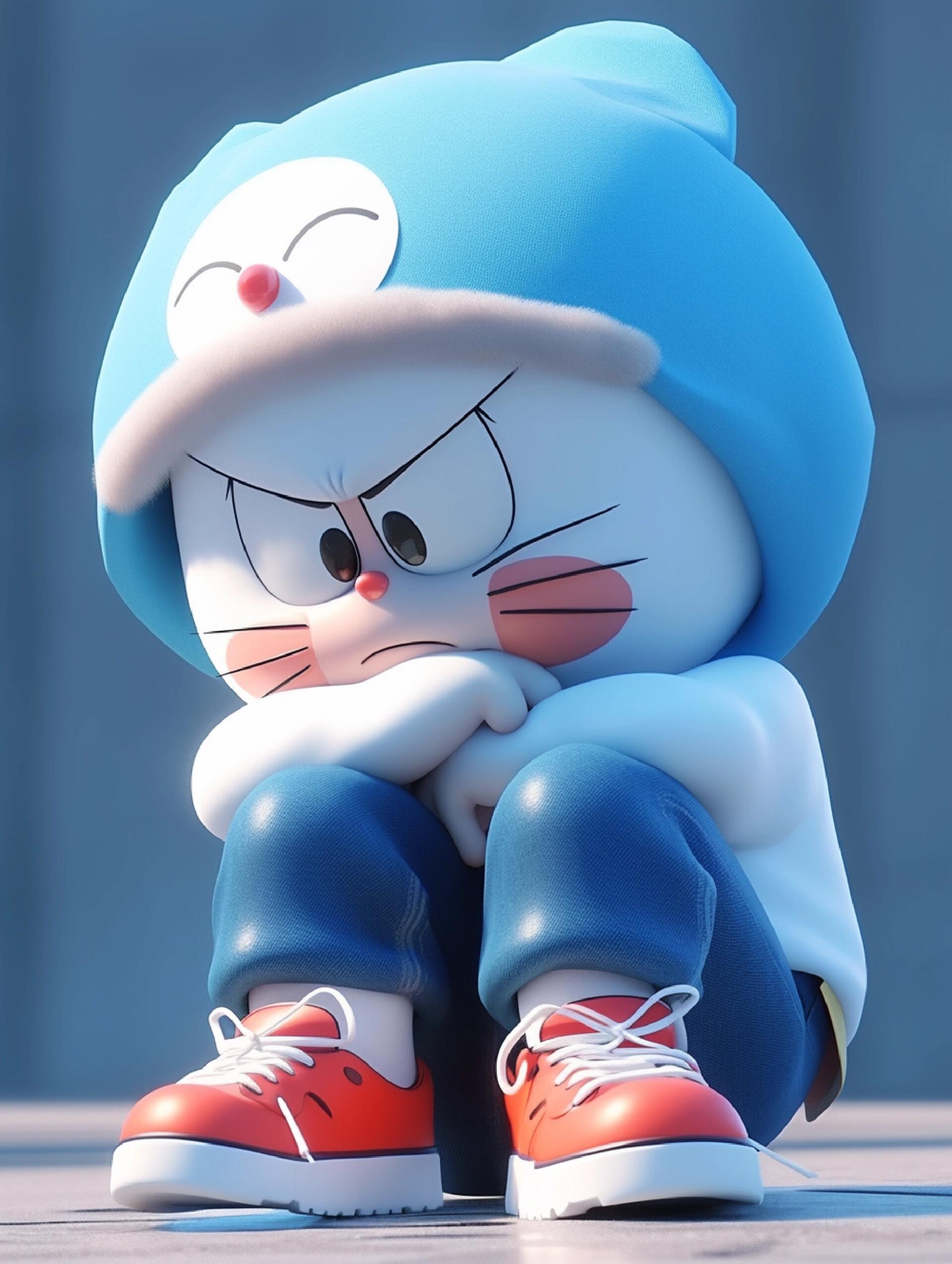 机器猫不开心郁闷了哆啦a梦叮当猫 可爱机器猫和他的主人小学生野比