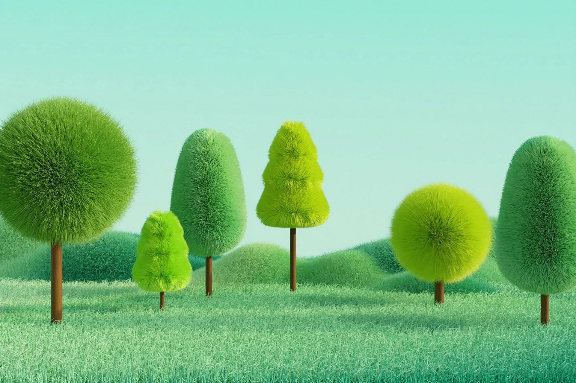 森林-毛绒-3d场景图 91可爱毛绒小树,山丘,山峰,绿色森林,花草,水面