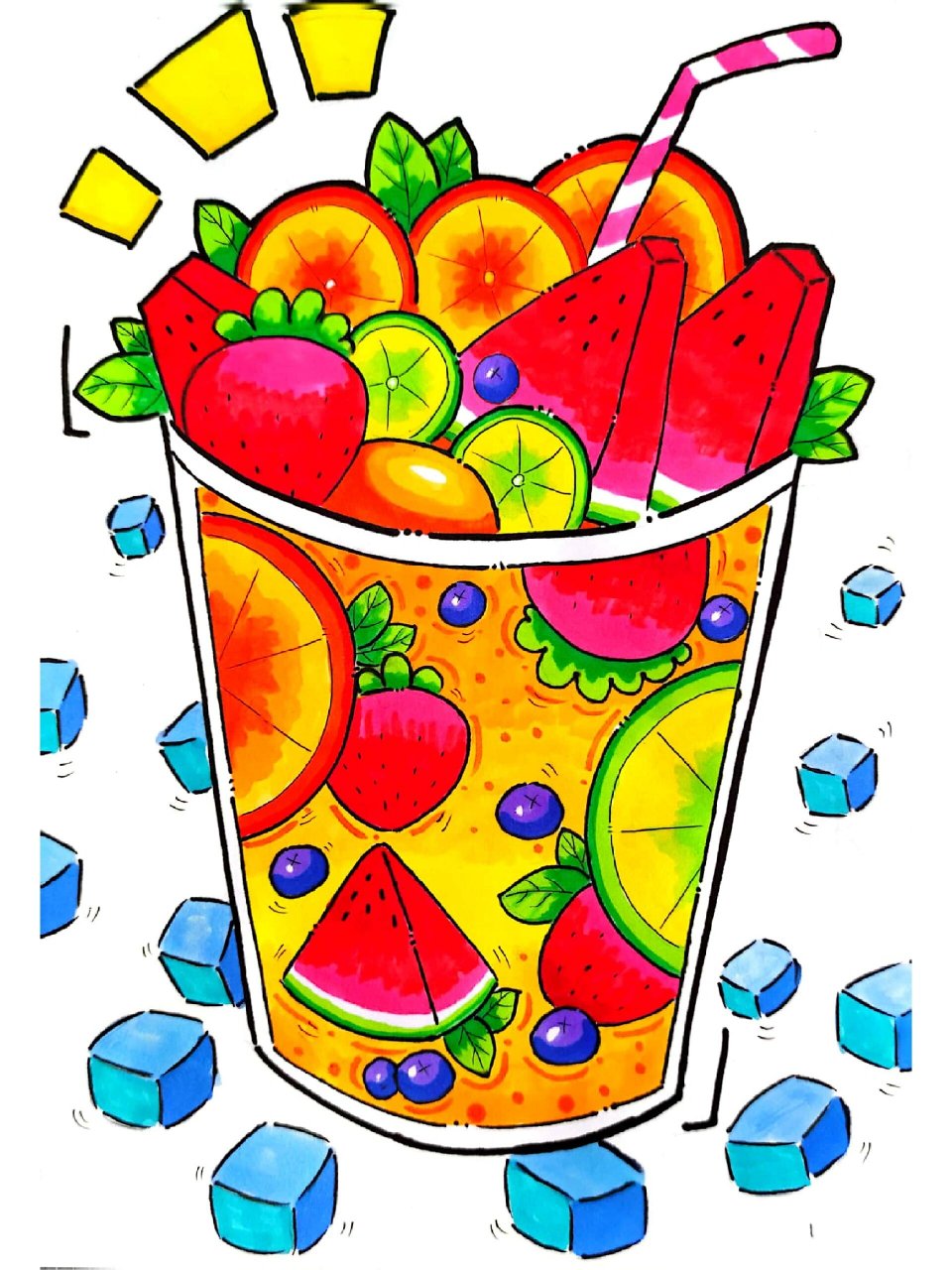 儿童画课件|教程《夏日水果茶》 课程类型:夏日水果创意主题课程 课时