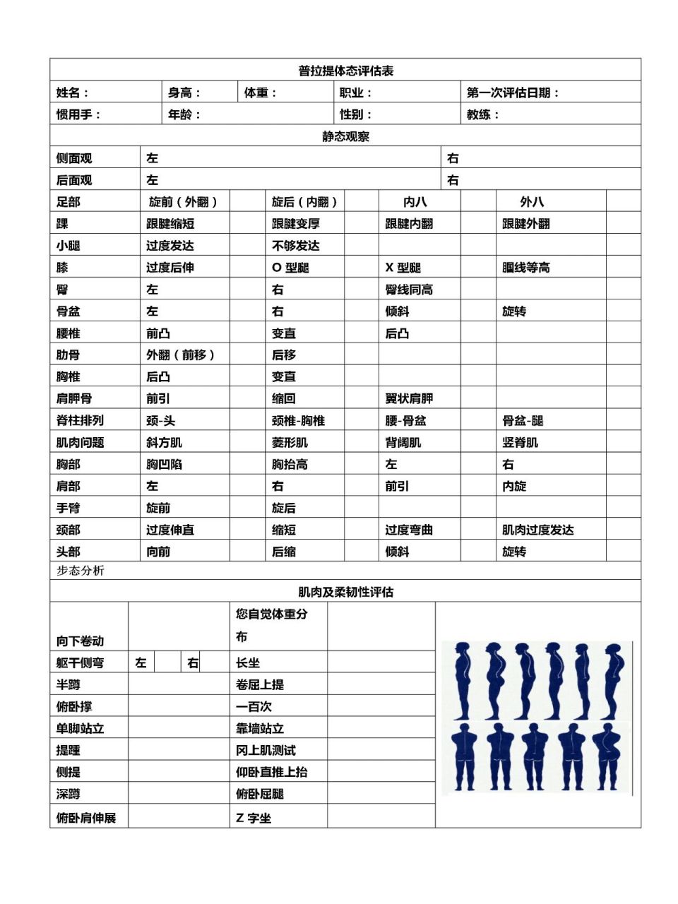 瑜伽 体态评估表