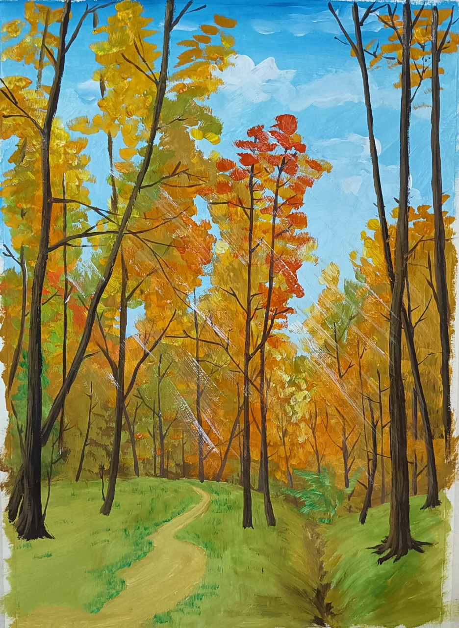 水粉风景画—金秋