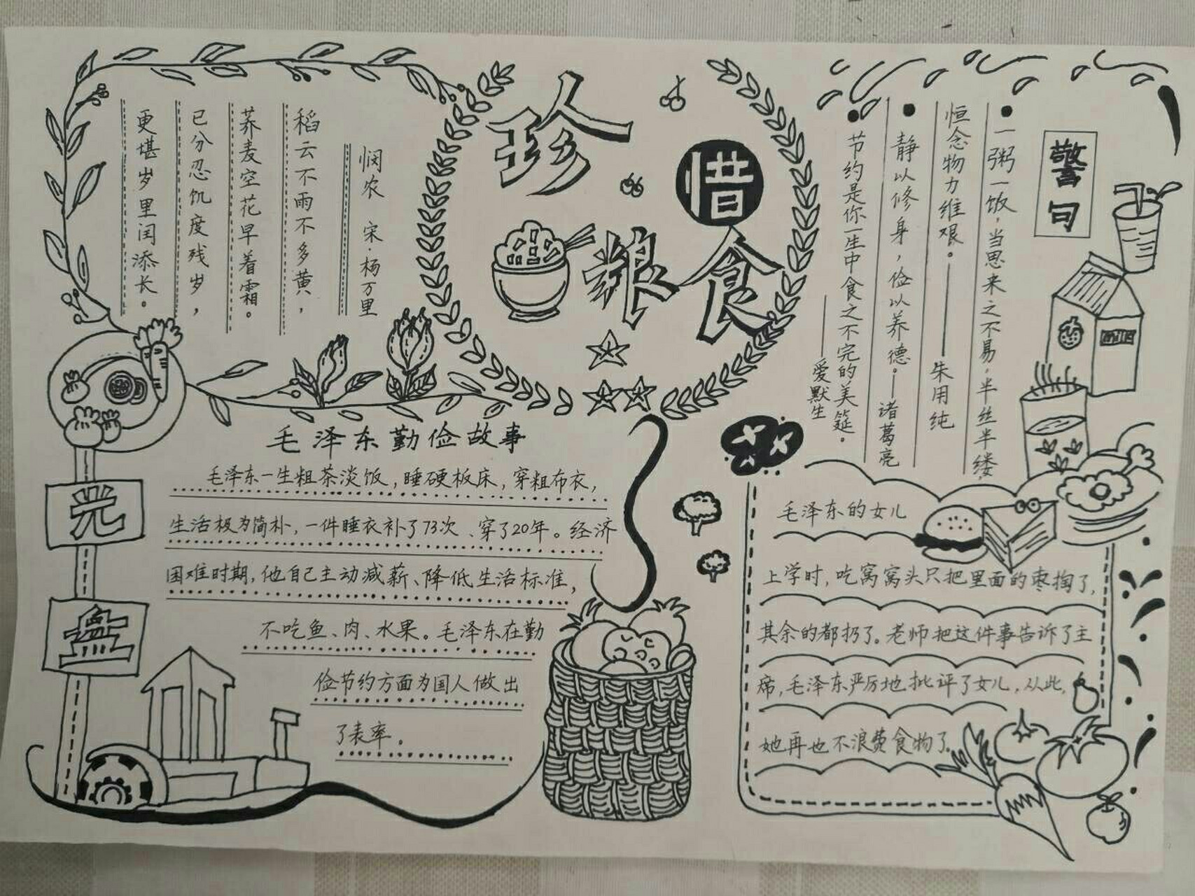 节约粮食手抄报 老母亲纯手工作品,眼已花,手已废.