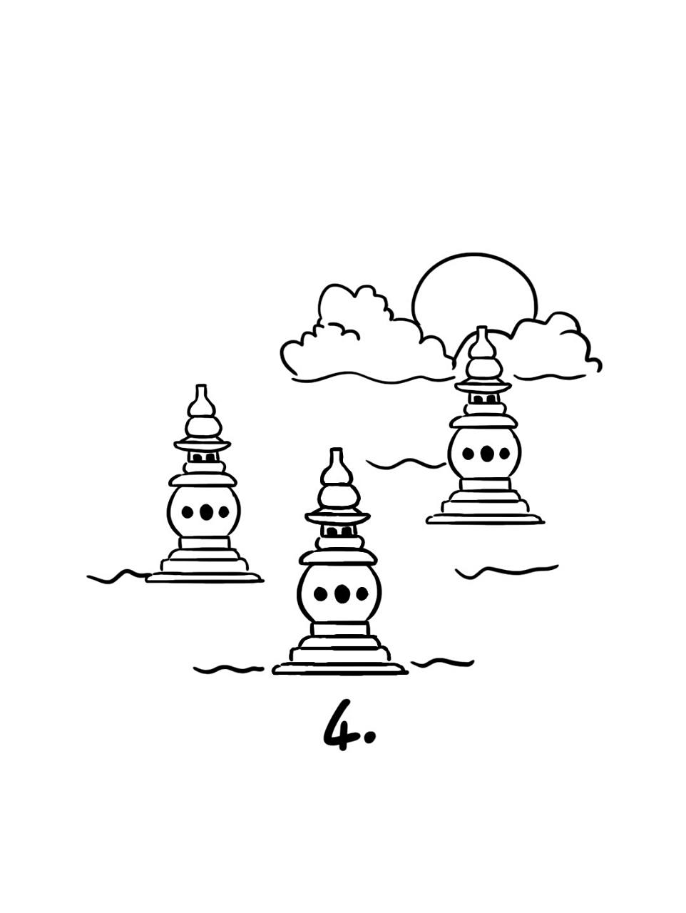 地标建筑简笔画29 三潭印月,是浙江杭州西湖十景之一,被誉为"西湖档 